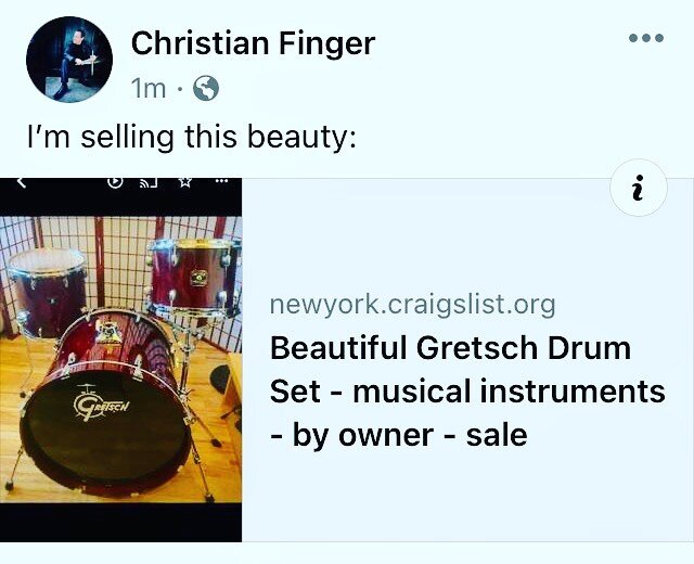 Great Drum Set for sale. Check here:
https://newyork.craigslist.org/brk/msg/d/jersey-city-beautiful-gretsch-drum-set/7621149965.html