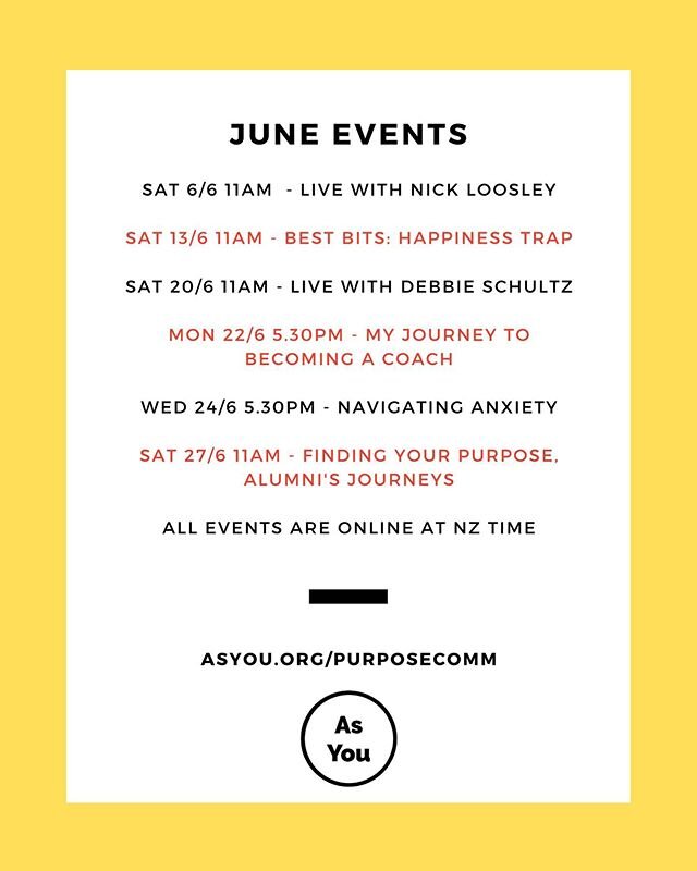 Here are our June LIVE events, join any or all for your thirst for #inspiration, #selfdevelopment and redefining your daily grind! Had a great kickoff to the month with @everybodyeatsnz Founder Nick Loosley, the Kiwibank NZ Local Hero of the Year tal