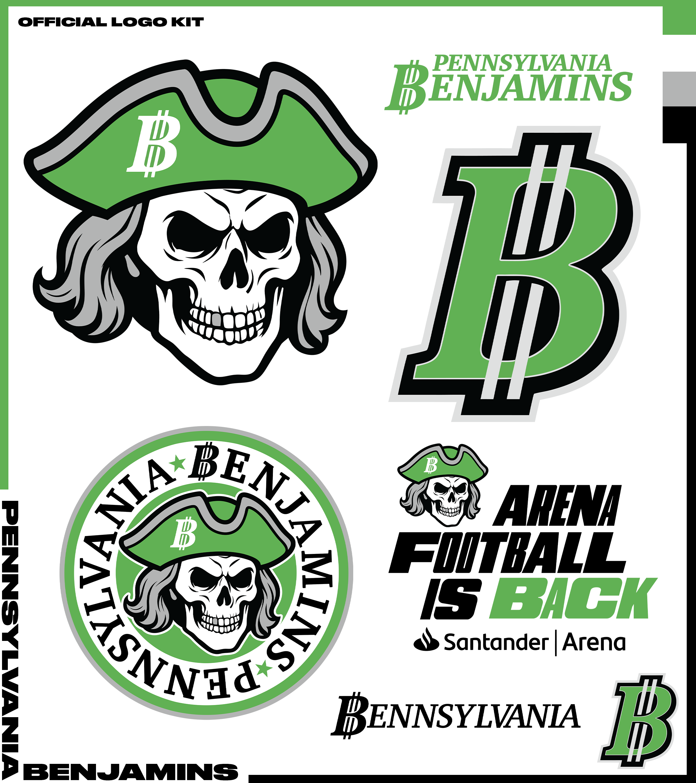 OFFICIAL PENNSYLVANIA BENJAMINS (ARENA FOOTBALL) BRANDING / ART DIRECTION & DESIGN
