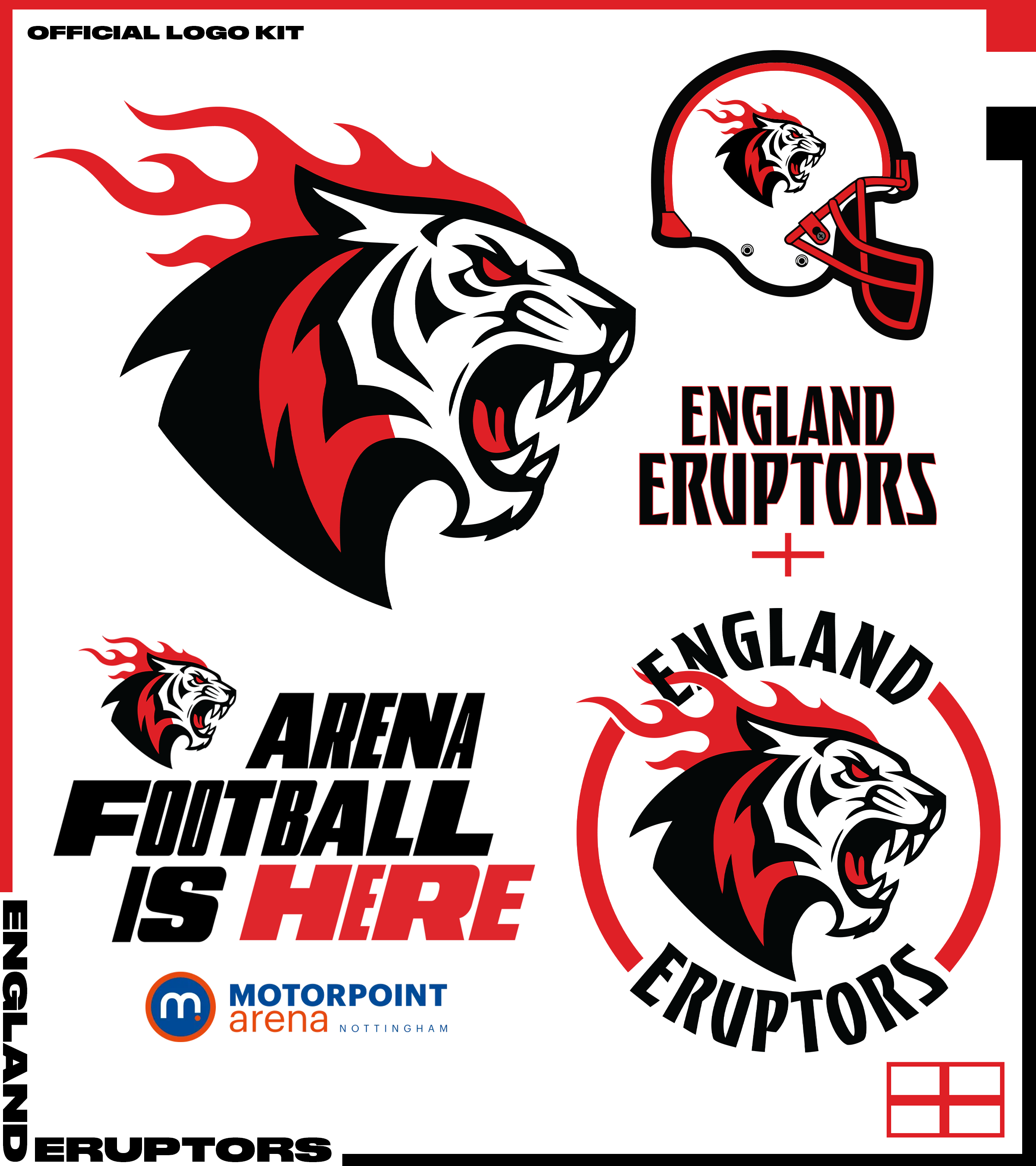 OFFICIAL ENGLAND ERUPTORS (ARENA FOOTBALL) BRANDING / ART DIRECTION & DESIGN