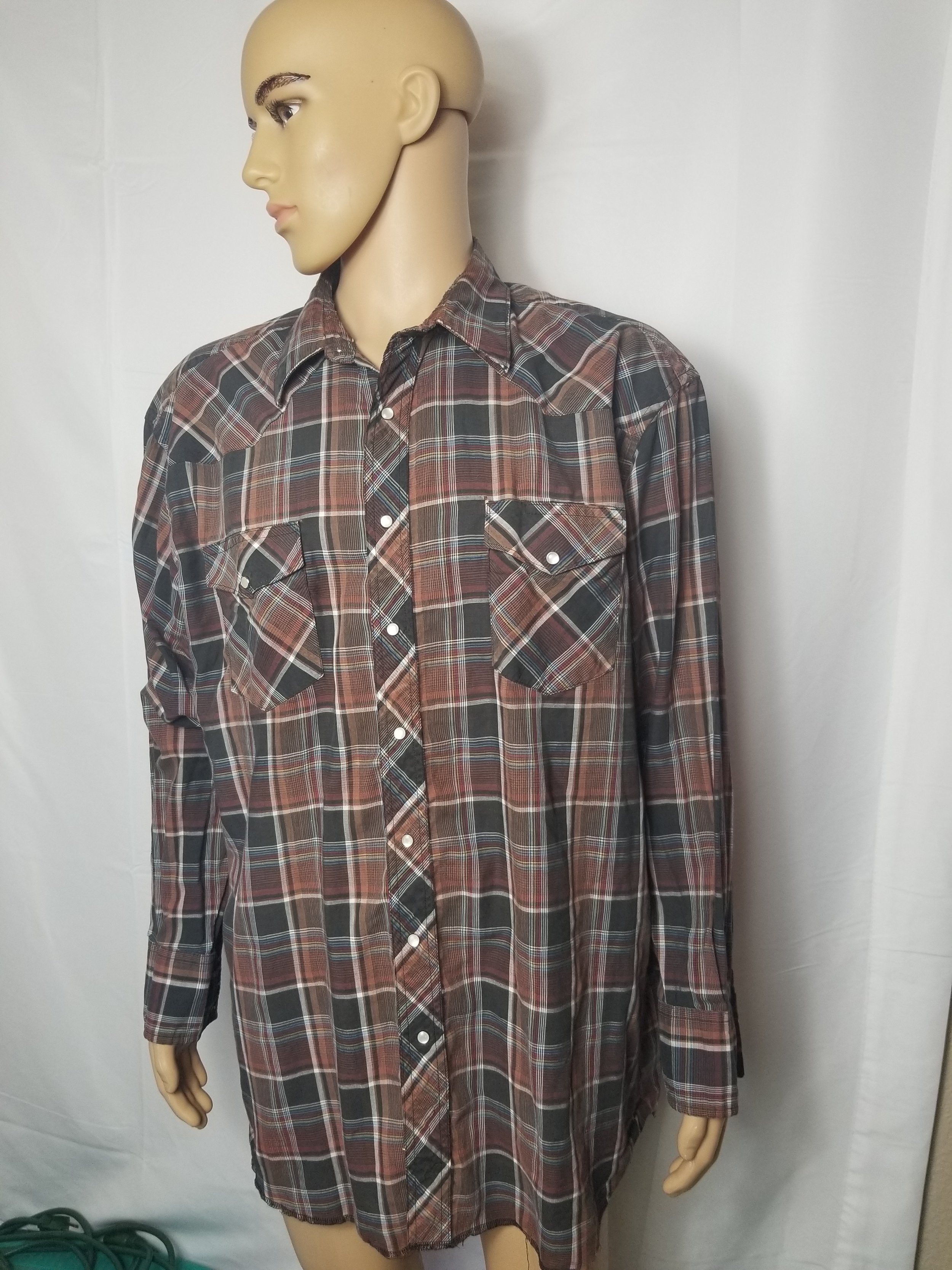 Vintage 80s 90s wrangler pearl snap button up Western Shirt Long Sleeve Mens  2xl Checkered multi colored — JtsHeroeShop