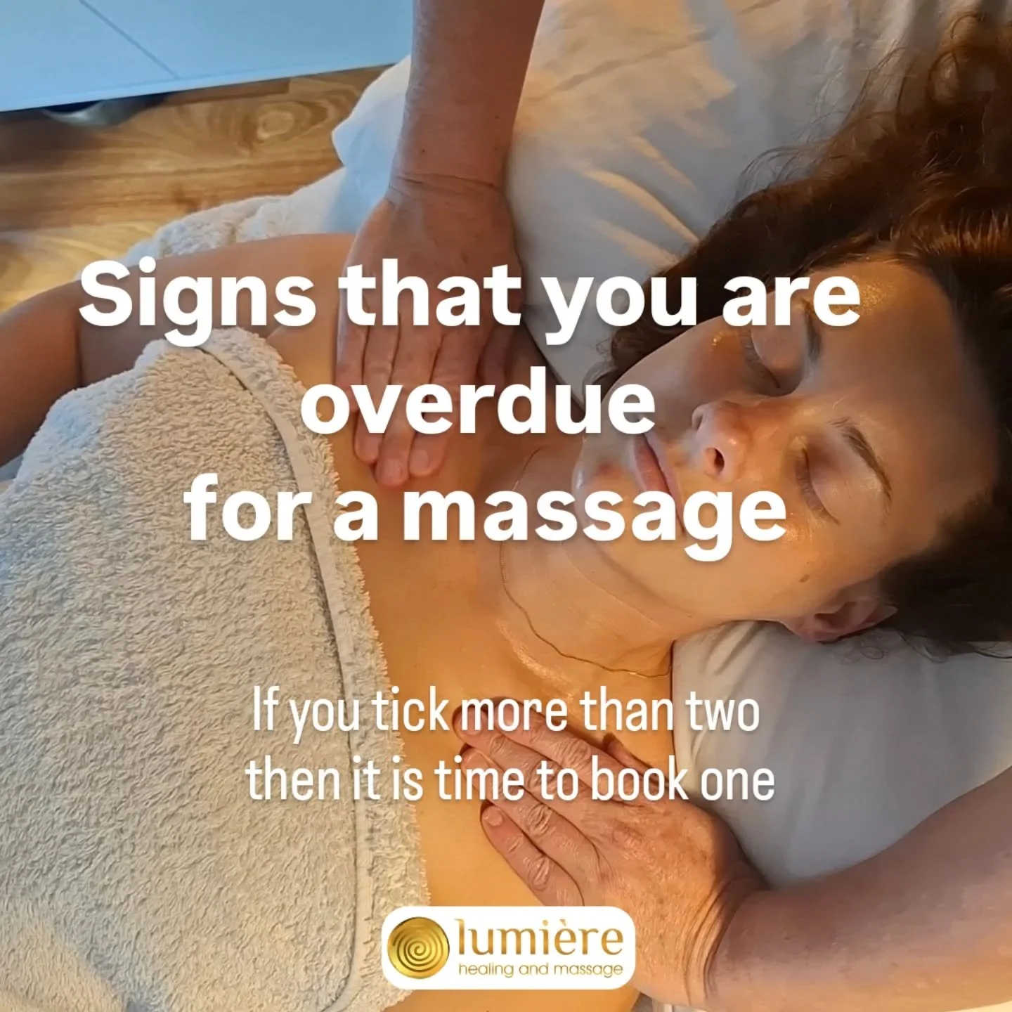 There are many warning signs when things are out of balance. Don't ignore them. If you feel even one or two of these symptoms, then massage can help.
 
Lumiere offers home visit massage to Melbourne's inner north, making it even easier to get that ma