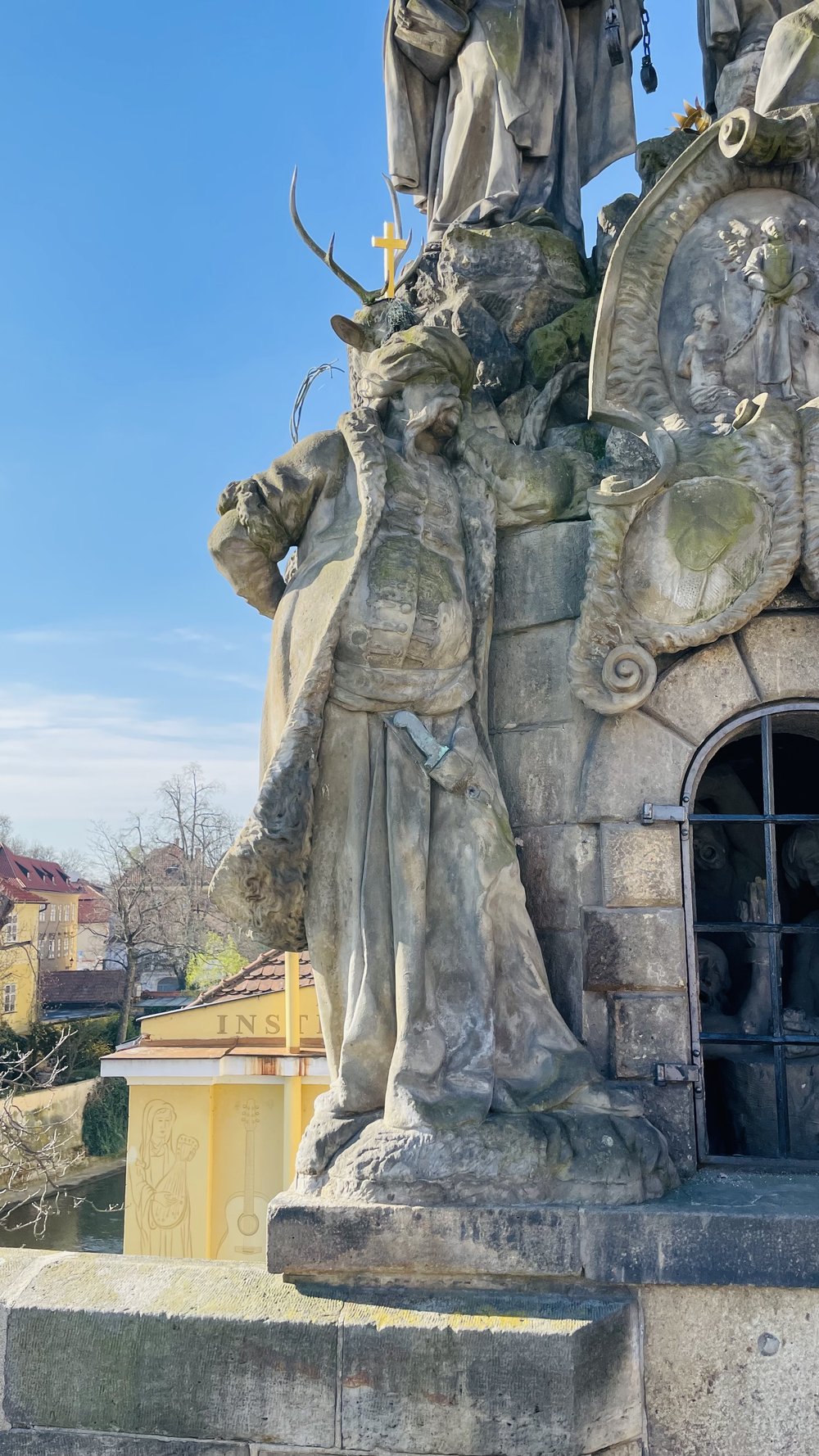 Sculpture of John of Matha, Félix de Valois and Saint Ivan by F. M. Brokof in Charles Bridge