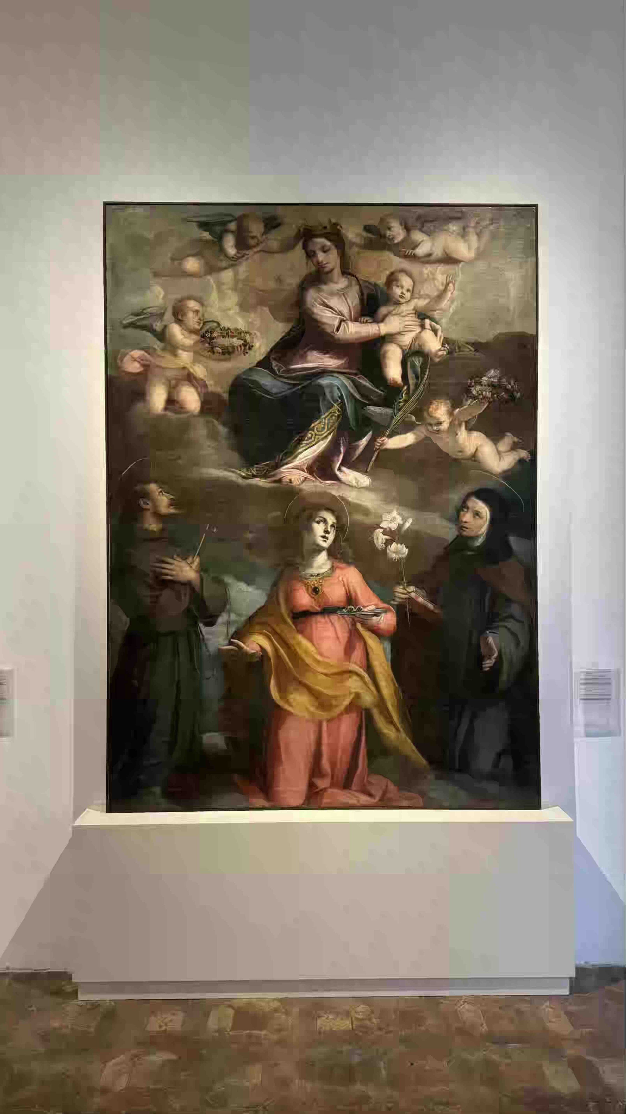 189 Claudio Ridolfi, Madonna col Bambino in gloria e i Santi Francesco, Lucia e Chiara, 1608 1610.jpeg