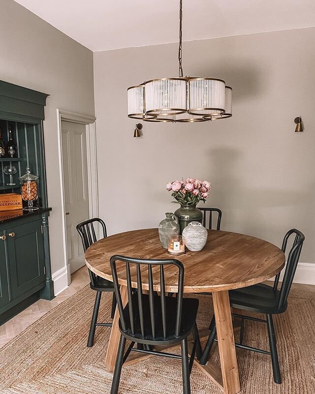 Our dining area 🍽 Not totally finished as I&rsquo;m planning on getting large antique mirror tiles on the back wall to reflect the light from the double doors as this room has no windows and is quite a dark room. I&rsquo;m also planning on getting s