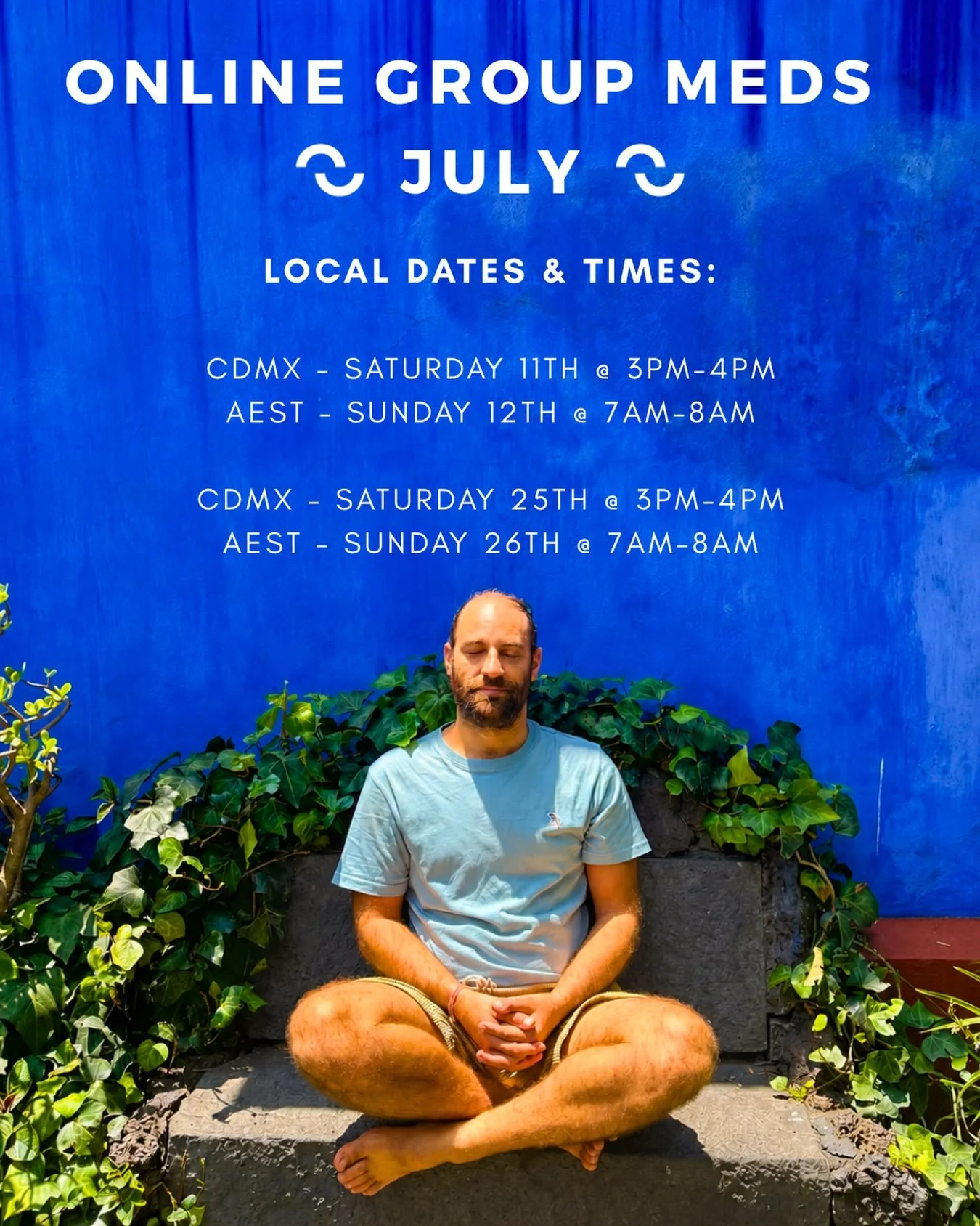 𝗔𝗘𝗦𝗧 🇦🇺 ⁣
Sunday 12th July, 7am-8am⁣
Sunday 26th July, 7am-8am ⁣
⁣
𝗖𝗗𝗠𝗫 🇲🇽 ⁣
Saturday 11th July, 3pm-4pm⁣
Saturday 25th July, 3pm-4pm⁣
⁣
Open to all Vedic meditators, looking forward to it!⁣
⁣
Comment JULY below and I&rsquo;ll send you th
