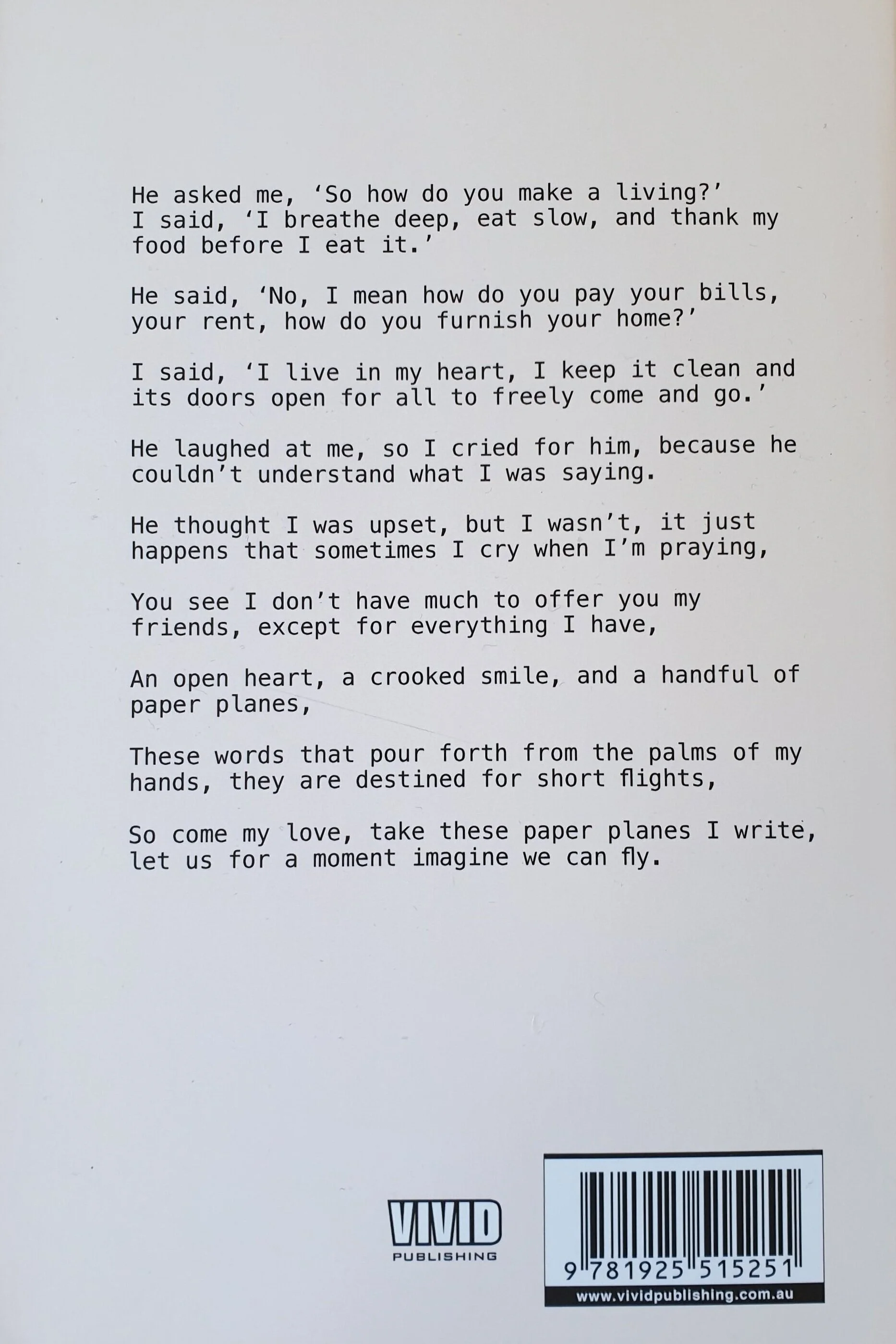 The blurb of Erfan's second poetry book: A Handful of Paper Planes