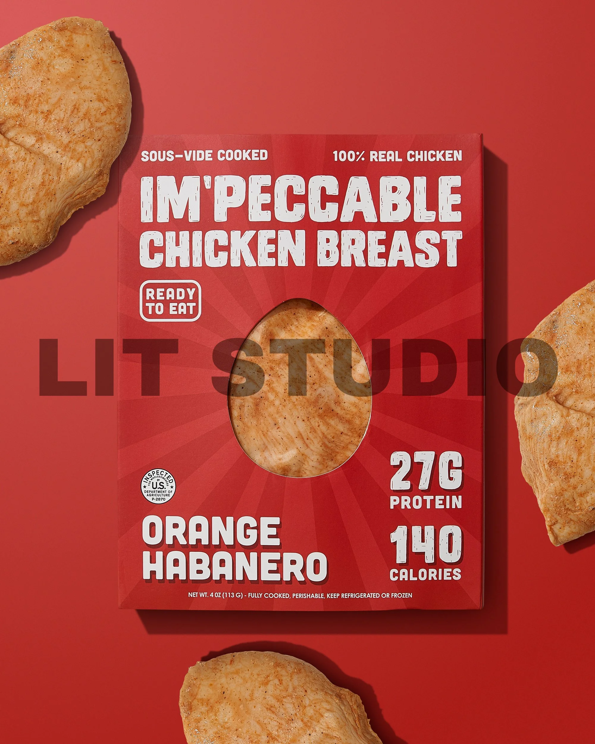 Im'Peccable Chicken - Orange Habanero, ecomm shot on white background, show front of packaging and chicken breast___.jpg