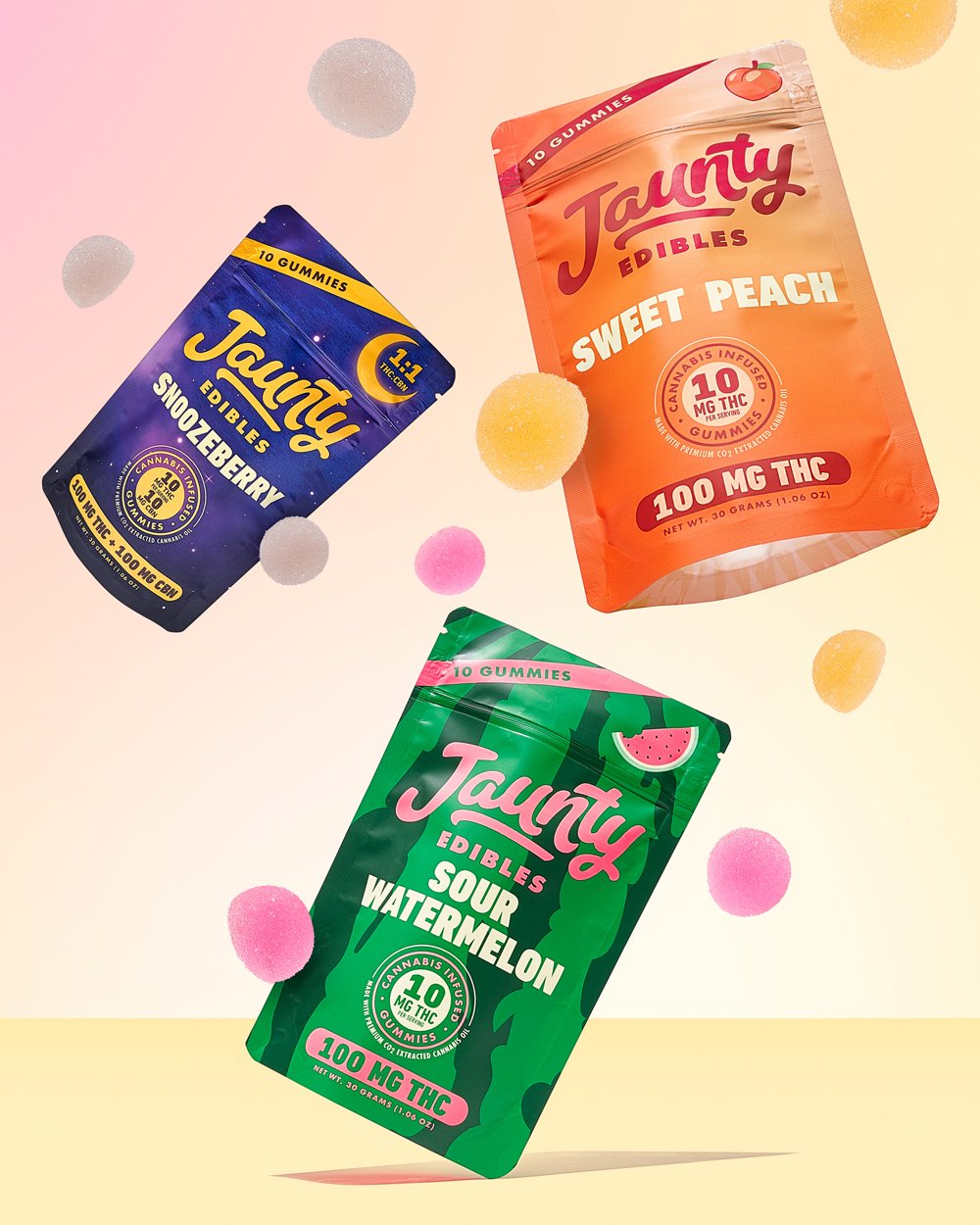 Jaunty - Snoozeberry, Sweet Peach & Watermelon 10 pack gummies group shot_.jpg