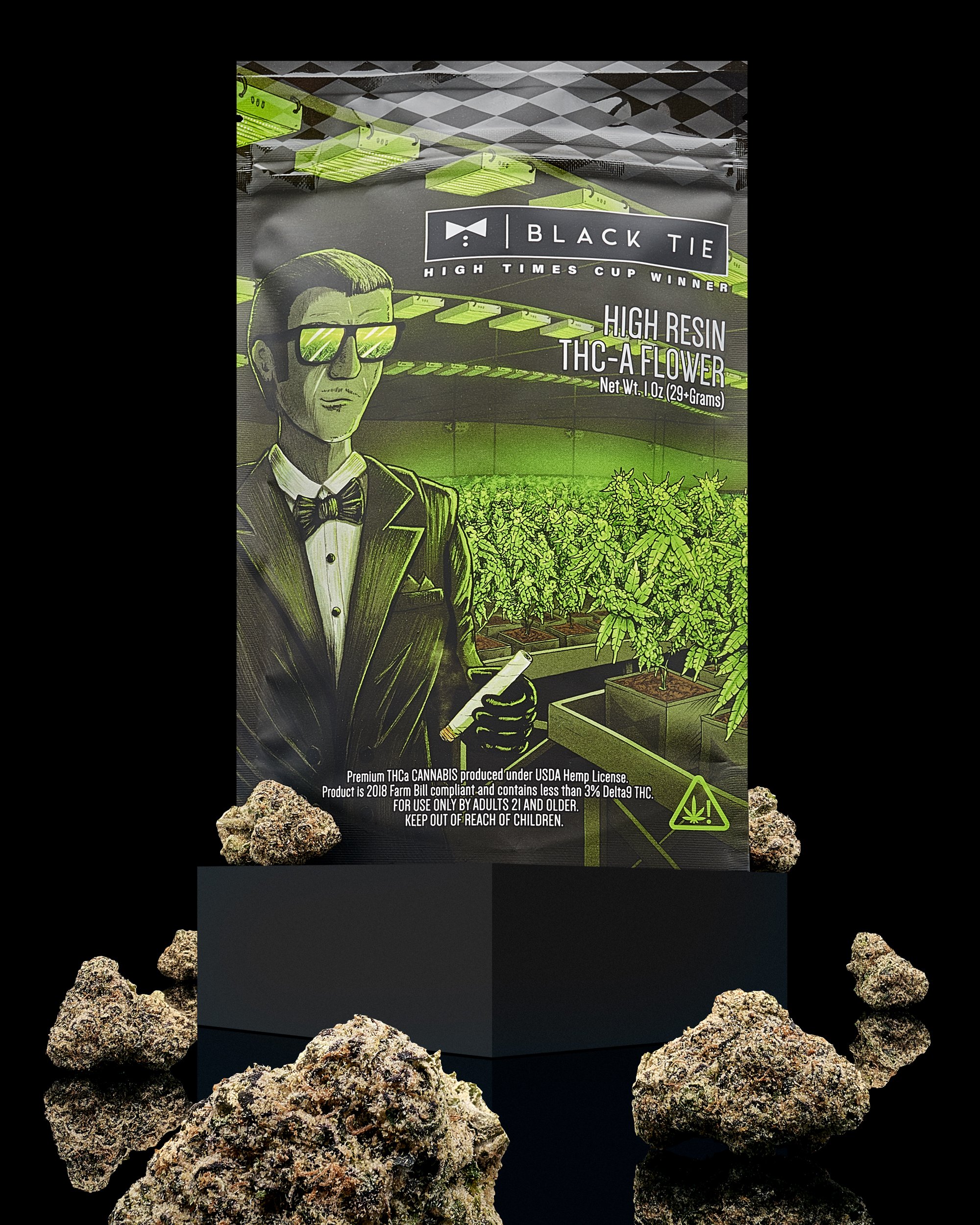 Black Tie - Archive Runtz flower, front of bag with flower, black or mirrored surface_.jpg