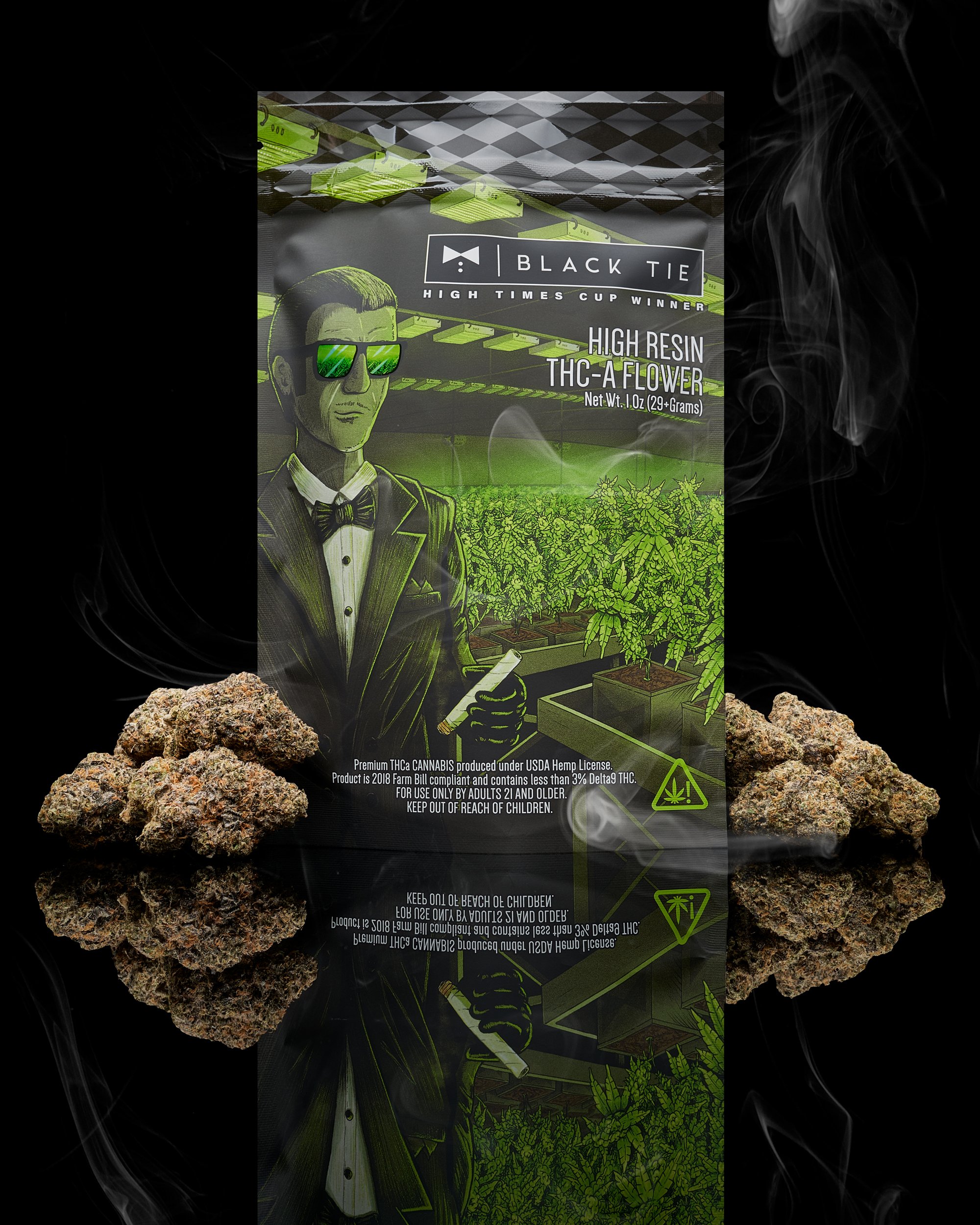 Black Tie - Fruity Loops, front of bag with flower and smoke, background, see swipe 1.jpg