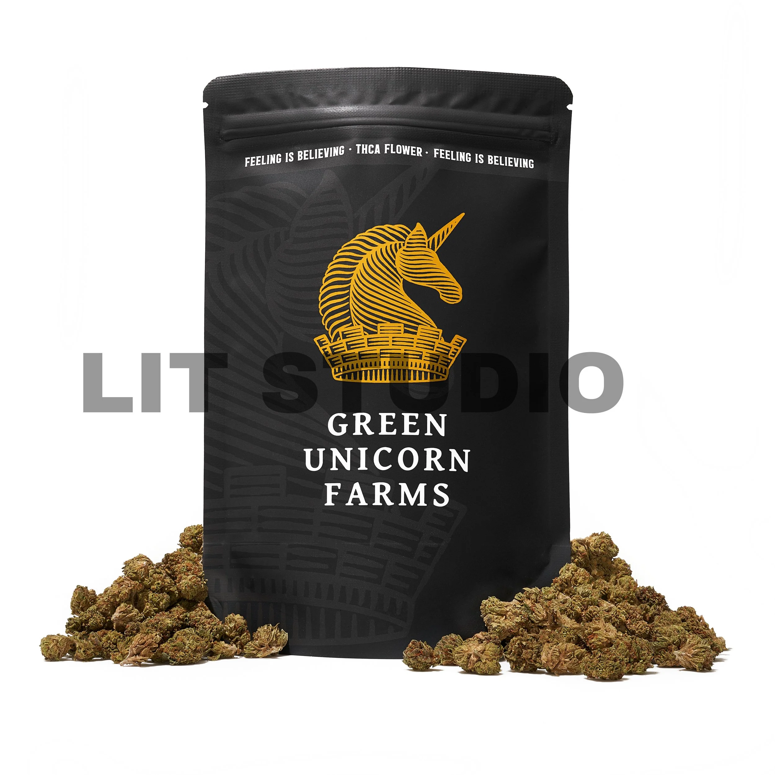 Green Unicorn Farms - 28g bag with Face Off, Ounce Deal Bag, Front angle, clean product shot, centered on white background.jpg