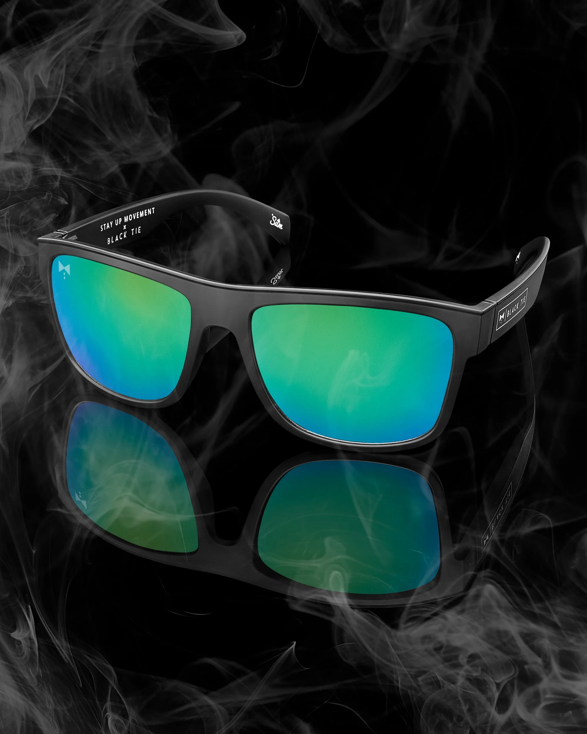 Black Tie - Sunglasses, Front angle, gloss black background, with smoke, creative_.jpg
