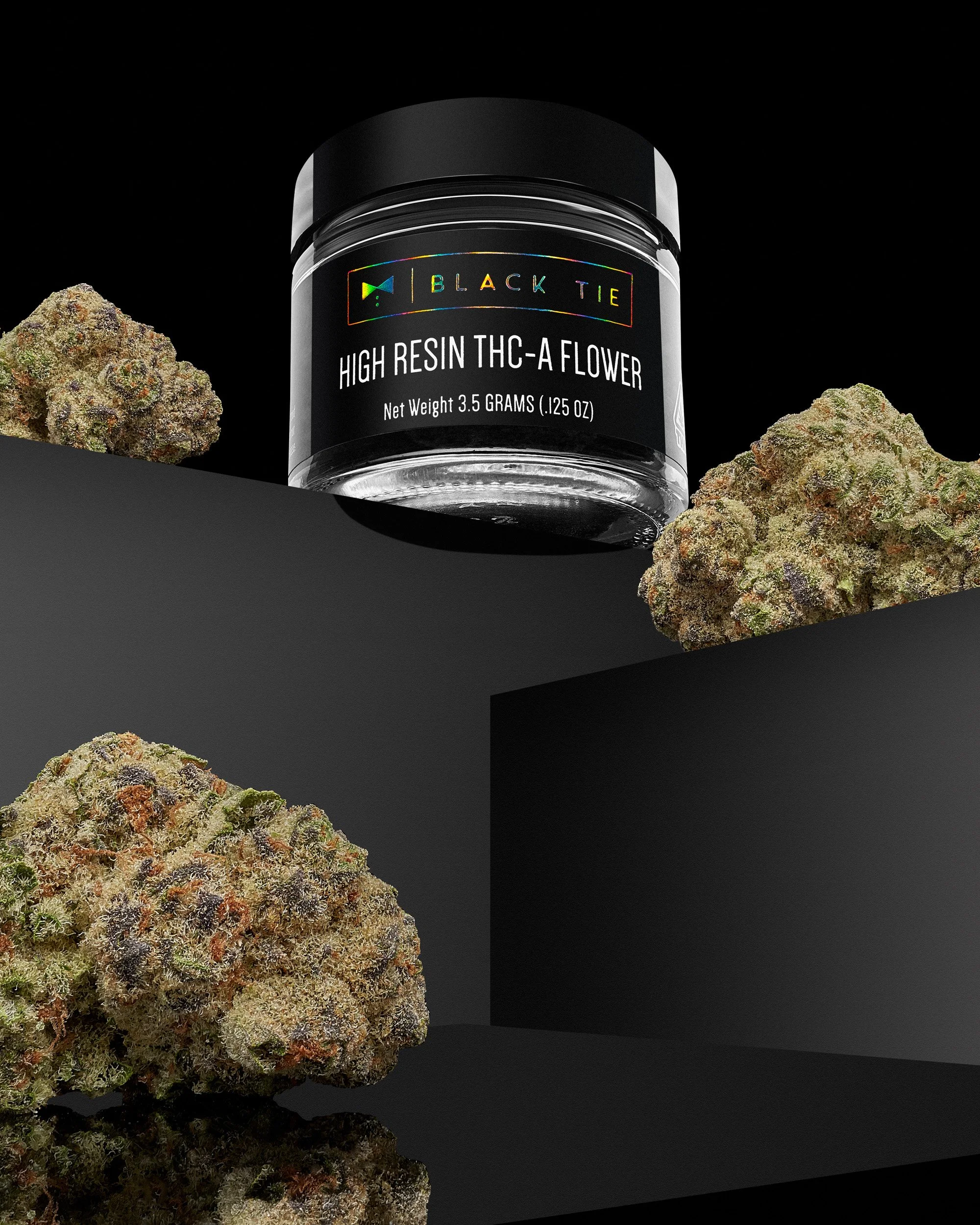Black Tie - Strawberry Strudel, jar and flower, black glossy surface with black risers, creative shot version 2_.jpg