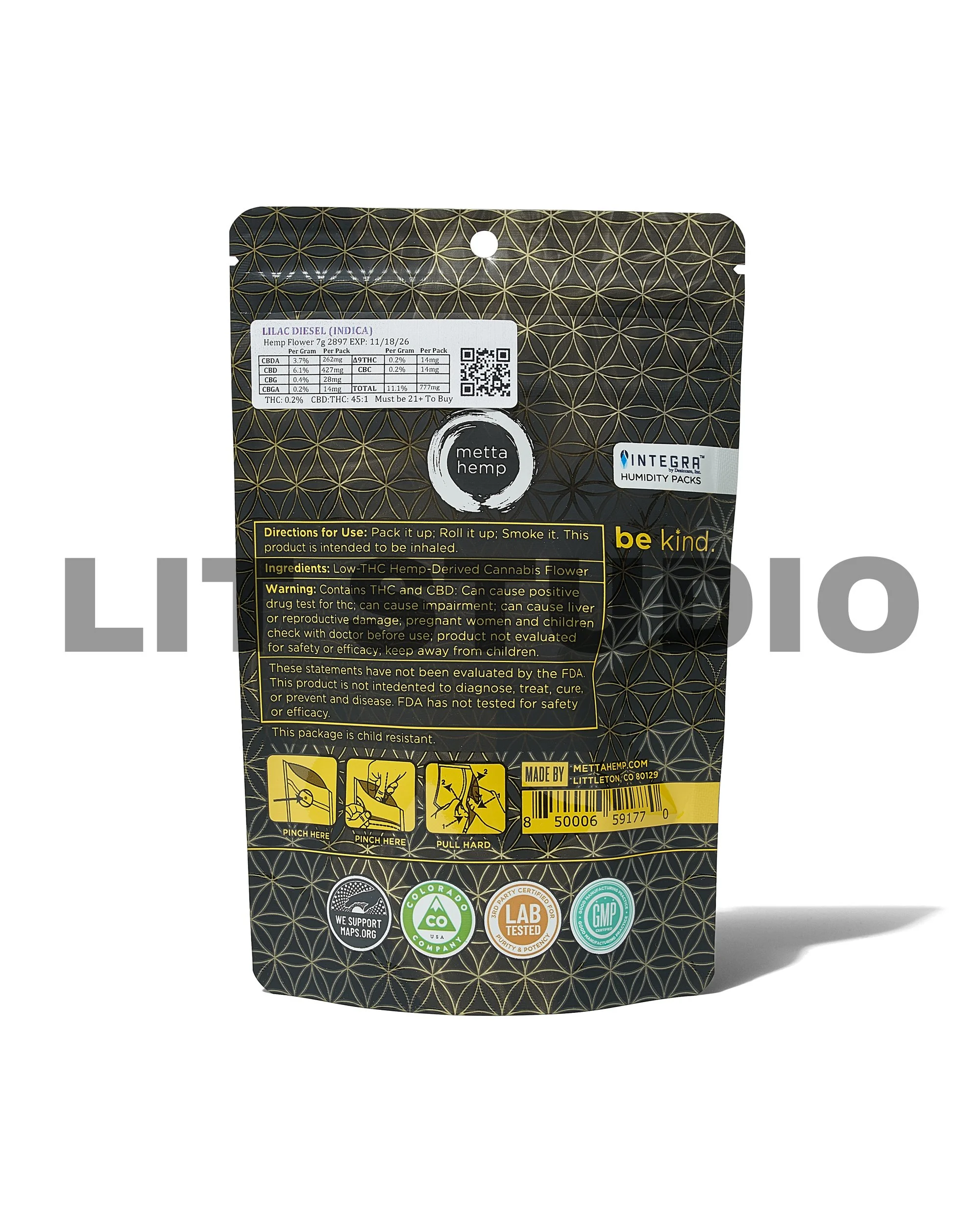 Metta Hemp - Low THC Cannabis Flower 7 grams, just show back of packaging, white background.jpg