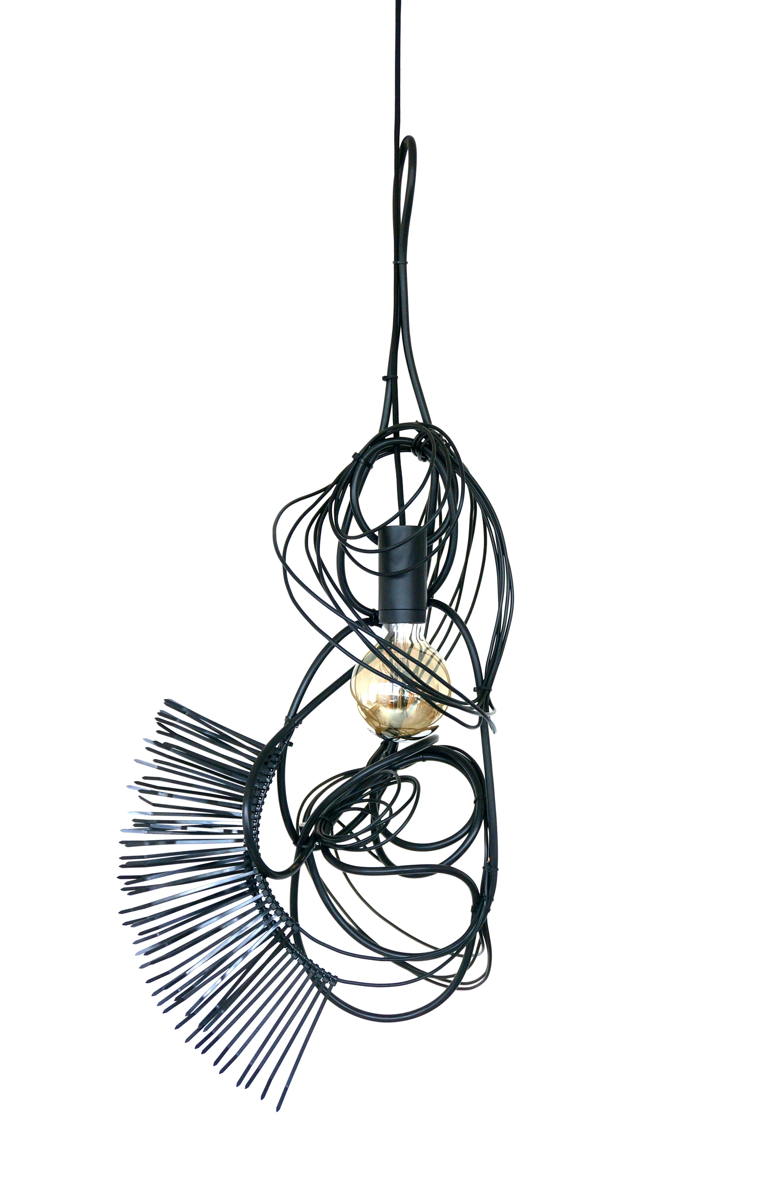  Gjeda Pendant  Black electrical wiring and zip ties. Commission for a private collector.  