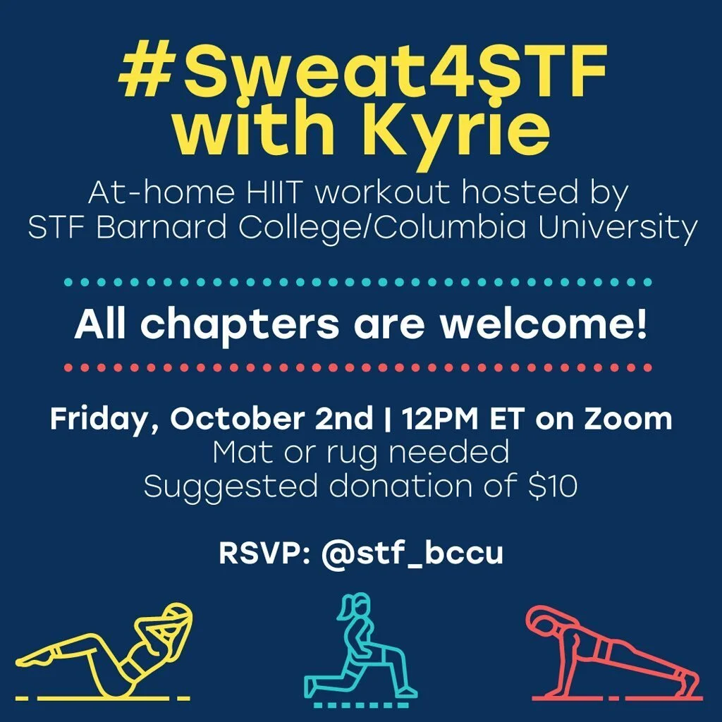 New #STFCampus Event 🚨!

Join @stf_bccu for a #SweatforSTF THIS Friday where all donations support our work&mdash;and any chapter or individual is welcome! 🤸🏽&zwj;♀️

Head to the link in @stf_bccu&rsquo;s bio to RSVP. 🎟