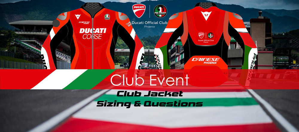 PHX Ducati and Dainese Club Jacket fitment meetup poster