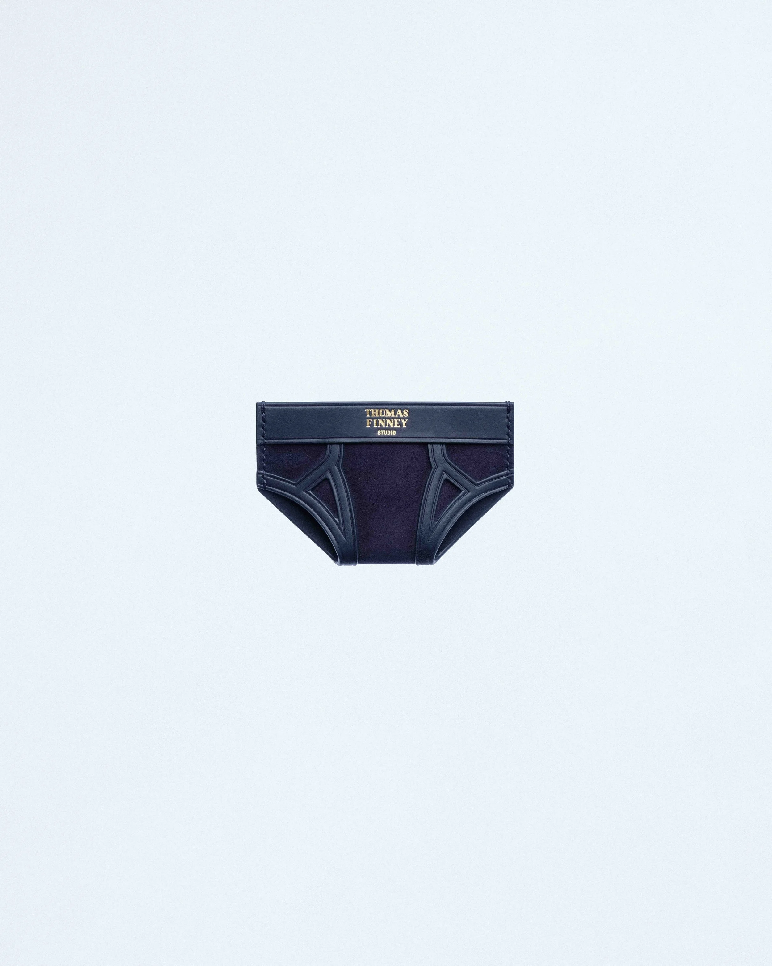 Brief Card Case in Navy Suede