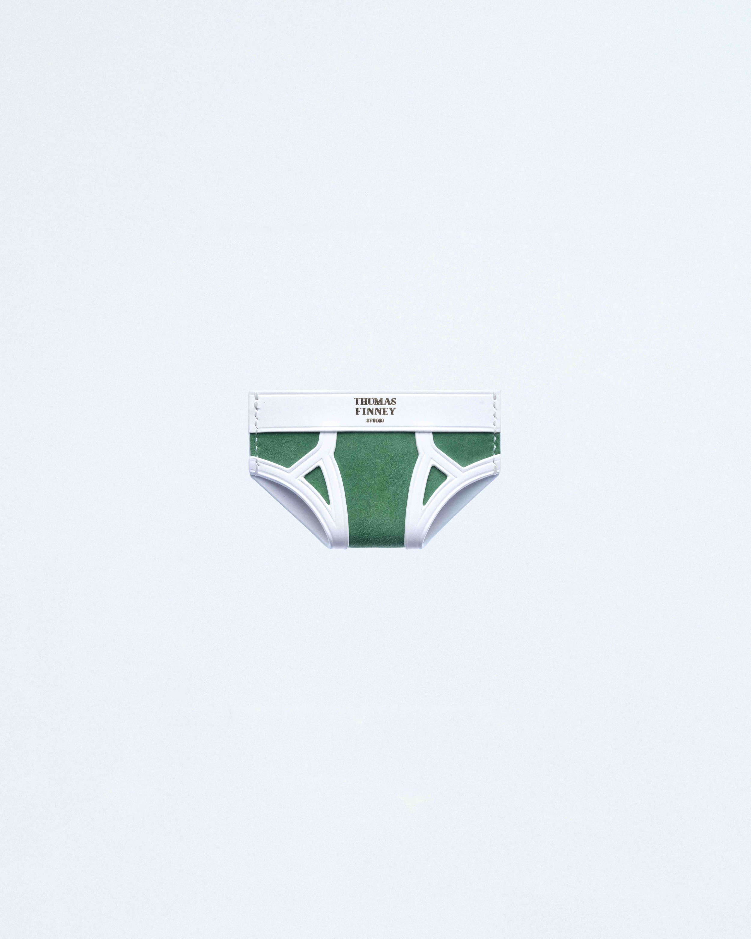 Brief Card Case in Green Suede with White Trim