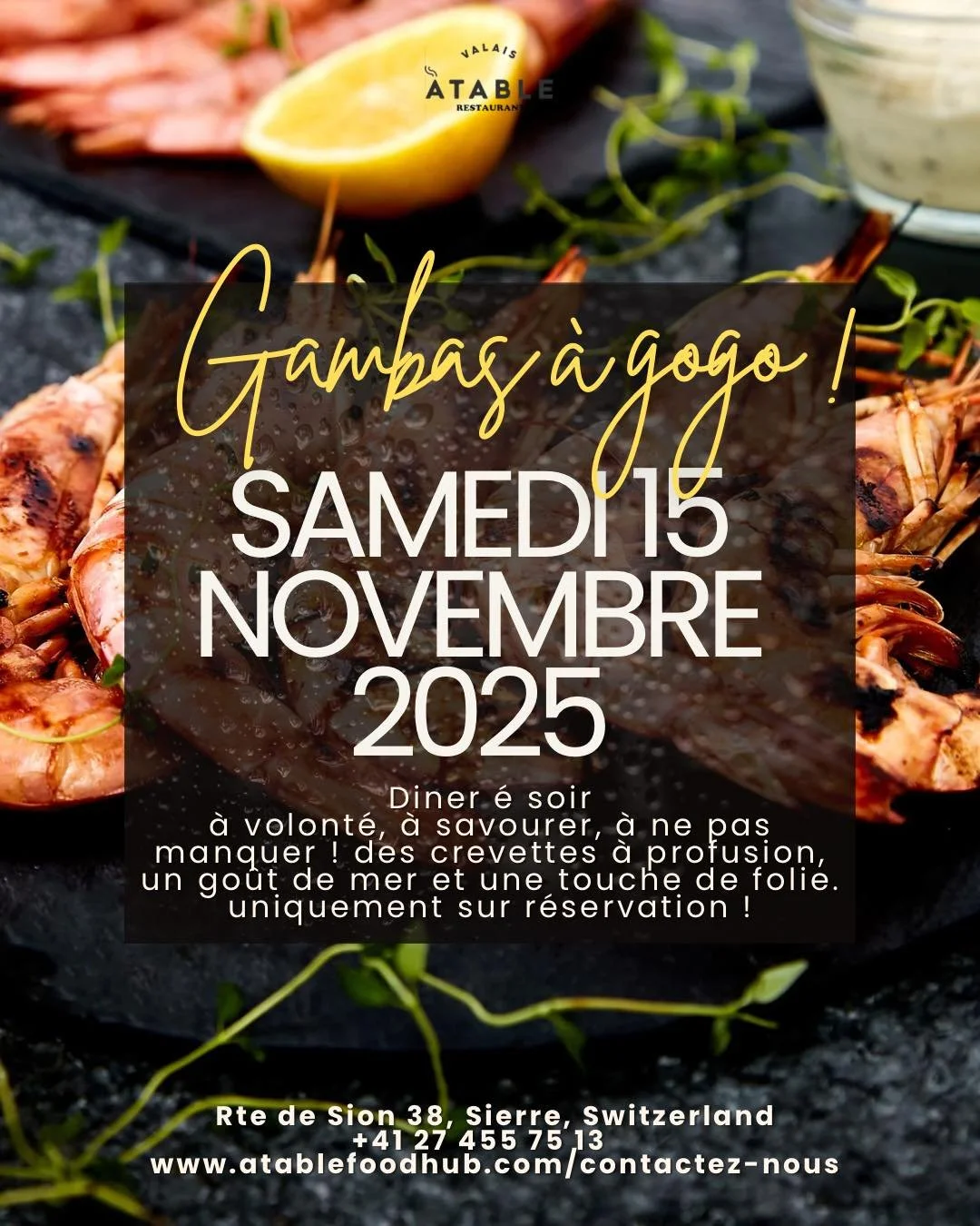 Pr&eacute;parez vos papilles&hellip; les crevettes prennent le contr&ocirc;le du samedi ! 🦐🔥
Places limit&eacute;es, ambiance garantie,  r&eacute;servez maintenant et vivez une soir&eacute;e gourmande &agrave; ne pas manquer.
Food &bull; Vibes &bul