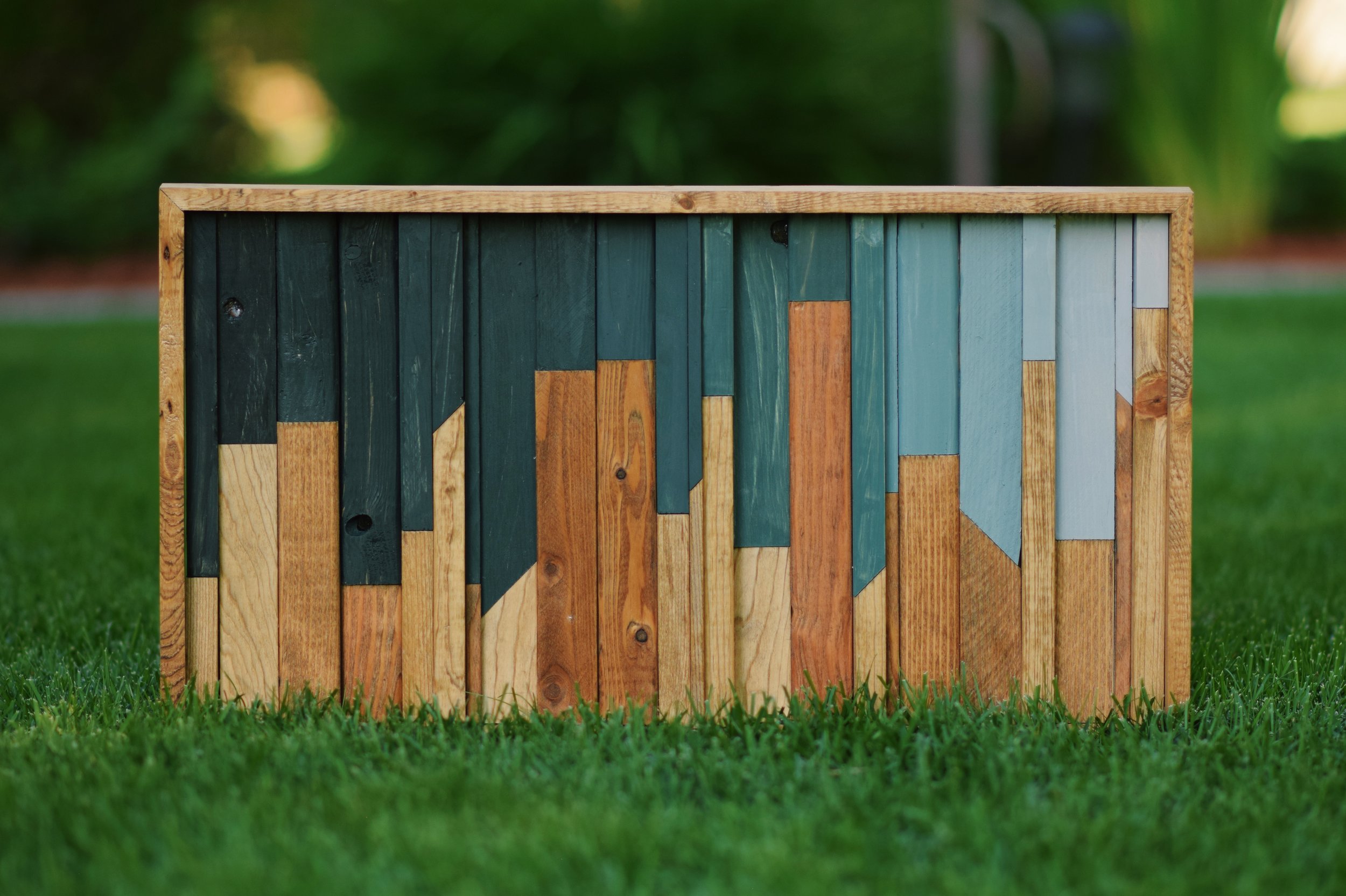 Handmade Upcycled Wood Wall Art Forest Green - Rustic Homemade Modern Decor City Skyline