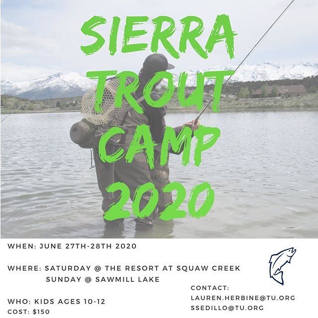 Spots are going fast! Email lauren.herbine@tu.org for a Sierra Trout Camp application 🎣
#conservation #forthekids #camp #trout #flyfishing #nextgeneration