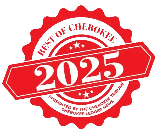 Red Best of Cherokee 2025 logo indicating award recipient