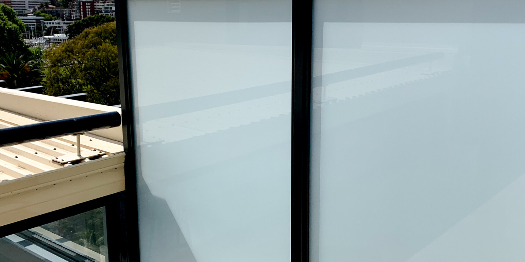 Frosted glass balustrade aluminium frame Sydney