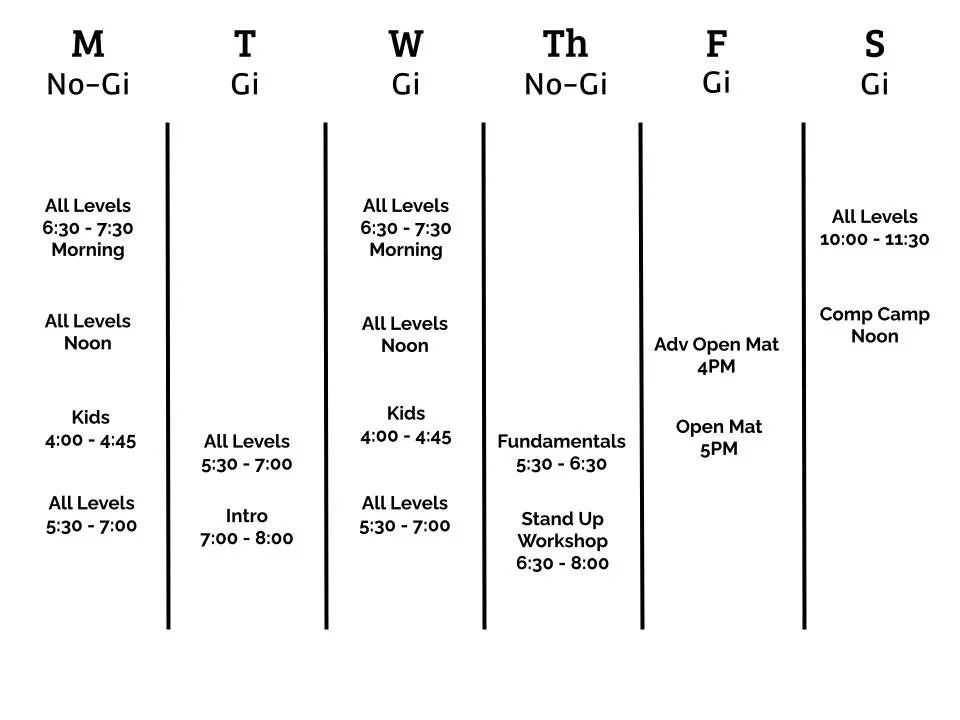 Current BJJ Schedule for Seattles Premier Brazilian Jiu JItsu Academy