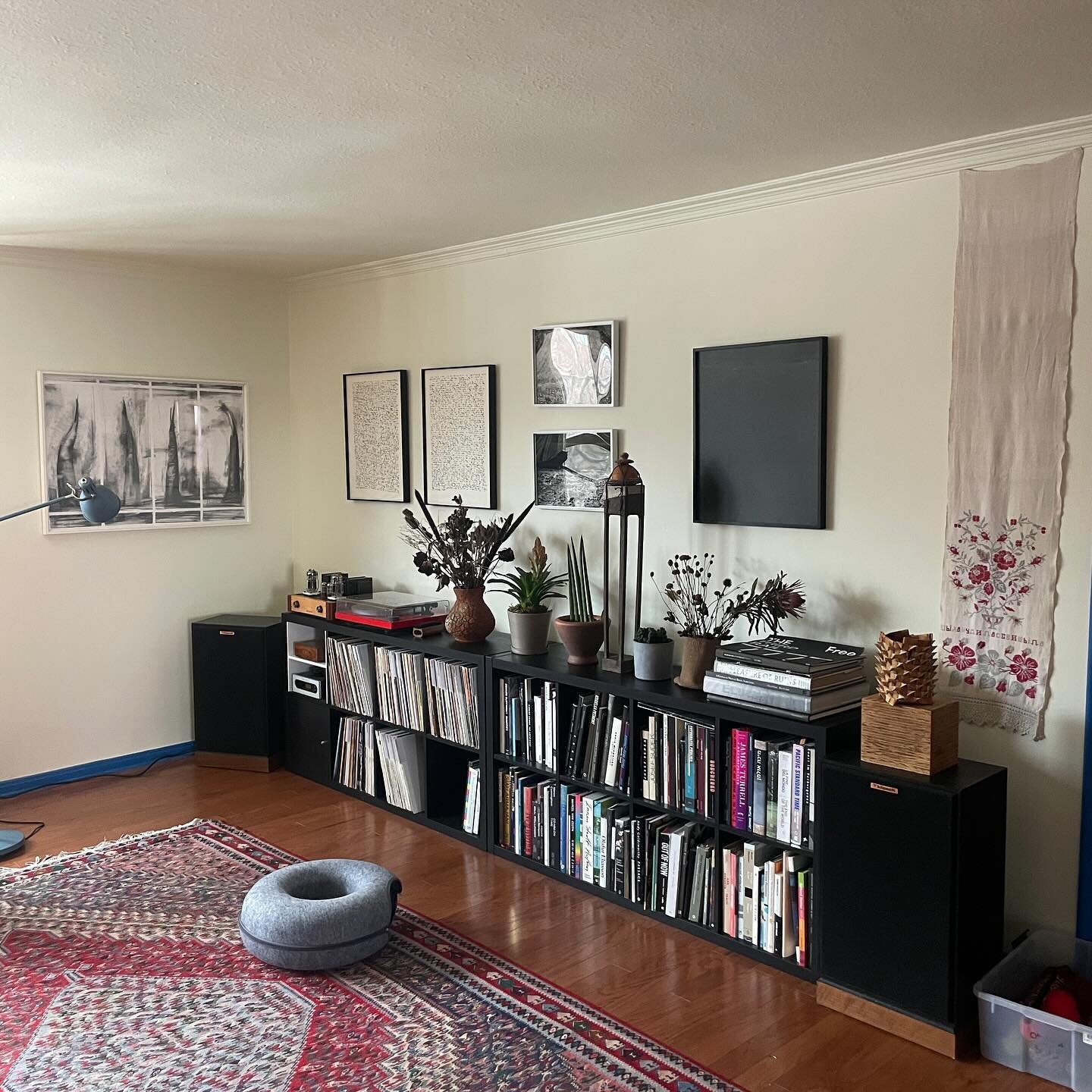 Finally we have enough wall space to hang some of the art we&rsquo;ve accumulated over years. Somewhere there pieces by @liza_sylvestre, @shanai_matteson, @kat_oi @maguyuko, @leonidzeiger, @max_photo_shot, @yaelharnik, Sasha Okun, and my own
