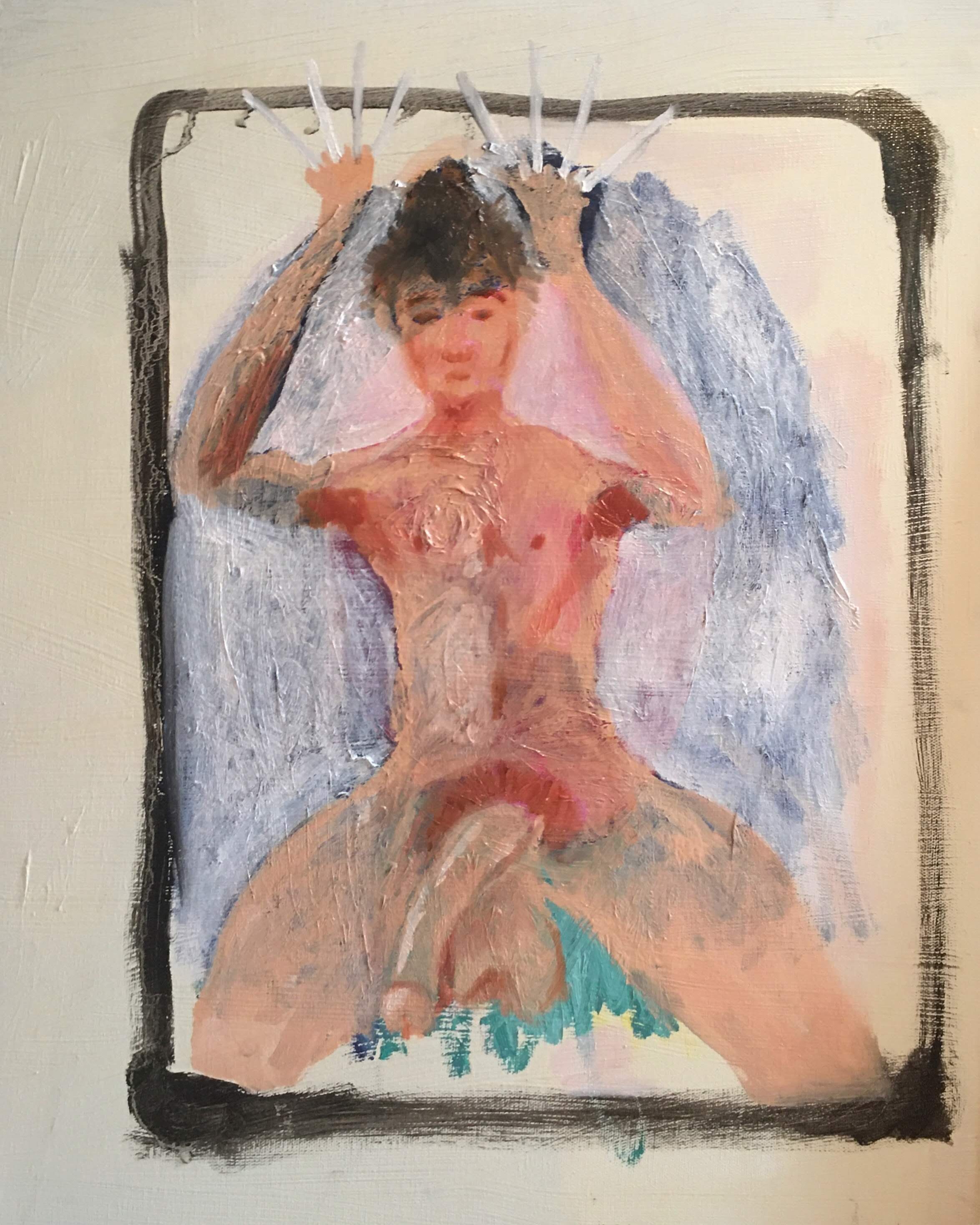 FIGURE WITH CIGARETTES 40" x 22" oil and cigarette on canvas $400