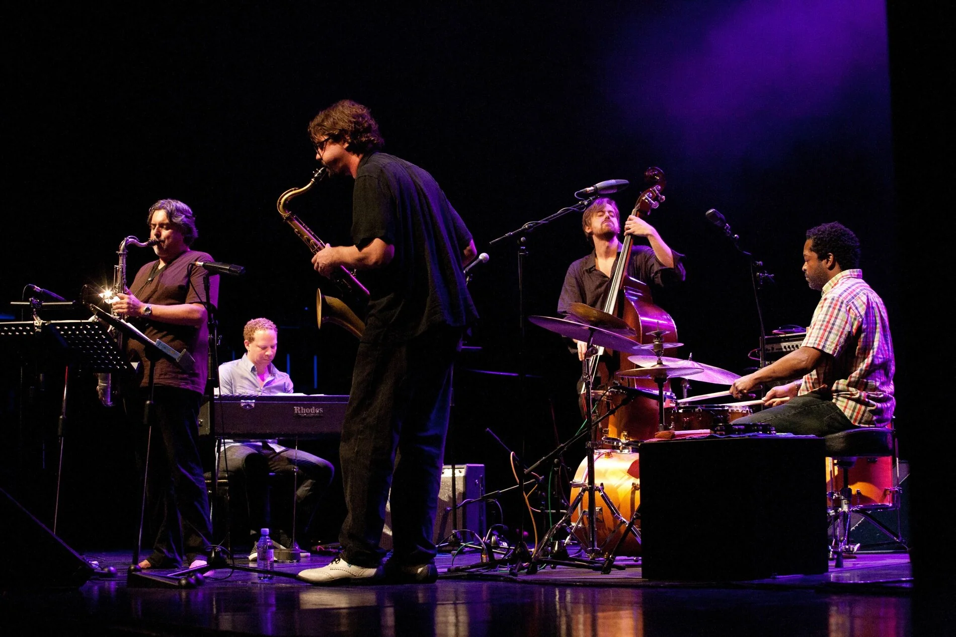 Bigmouth at the Ljubljana Jazz Festival, Ljubljana, Slovenia, 2011 (L-R: Tony Malaby, Craig Taborn, Chris Cheek, Chris Lightcap,. Gerald Cleaver). photo credit: Nada Zgank