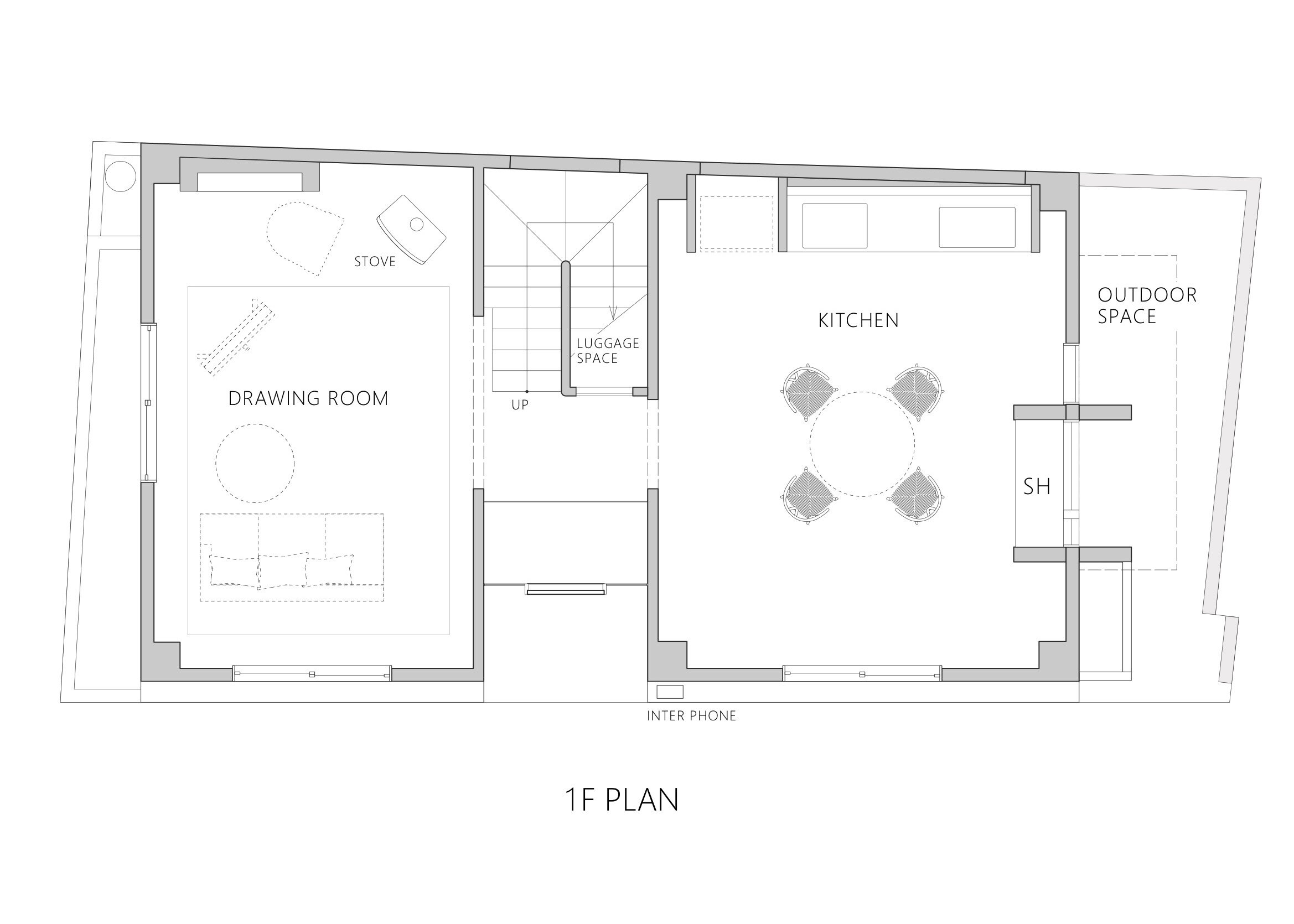  Ground floor plan of ISLAND LIVING designed by Hiroyuki Ogura/DRAWERS. 