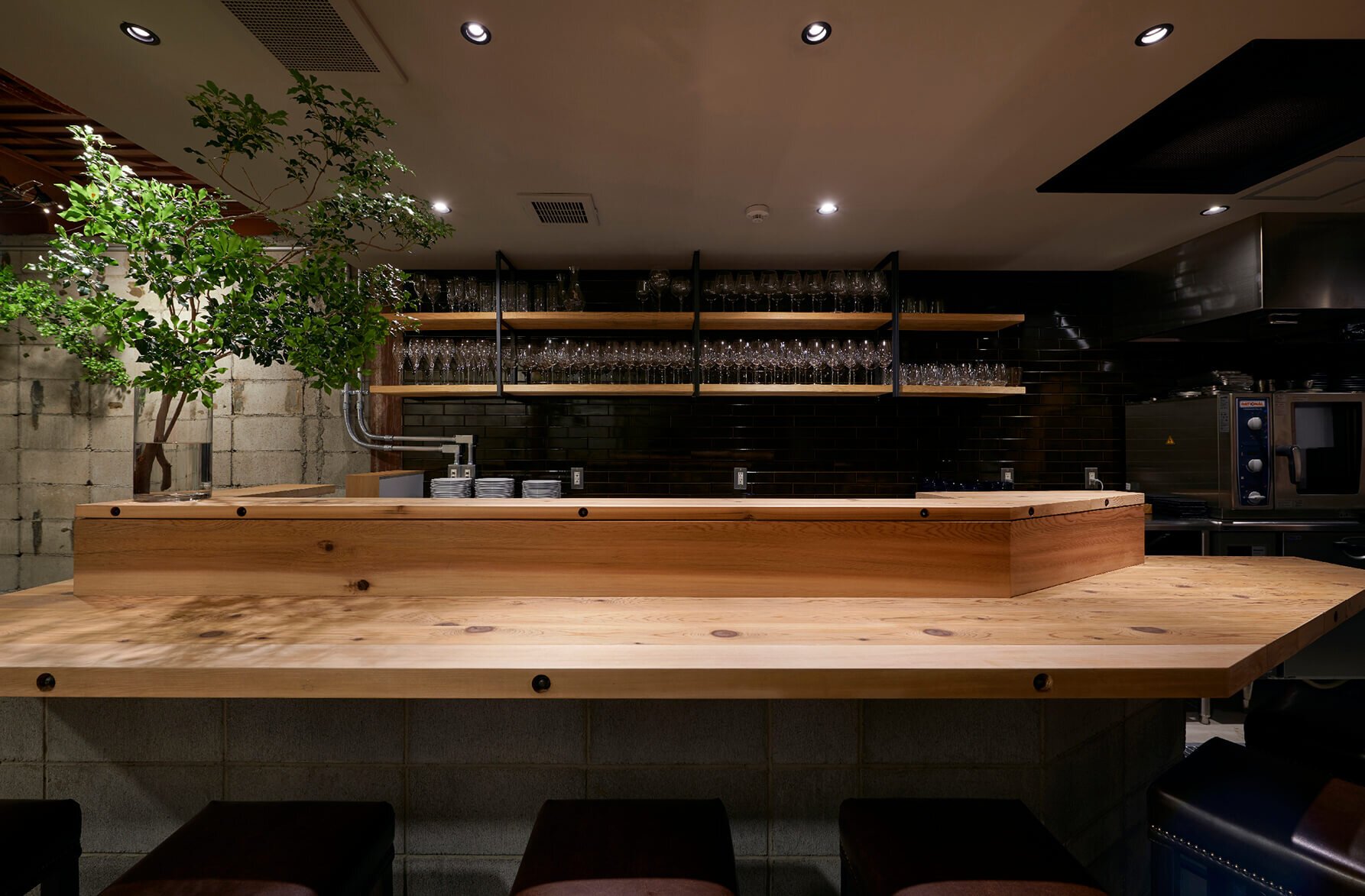 counter seats of wine bar fujimaru designed by naoya matsumoto design