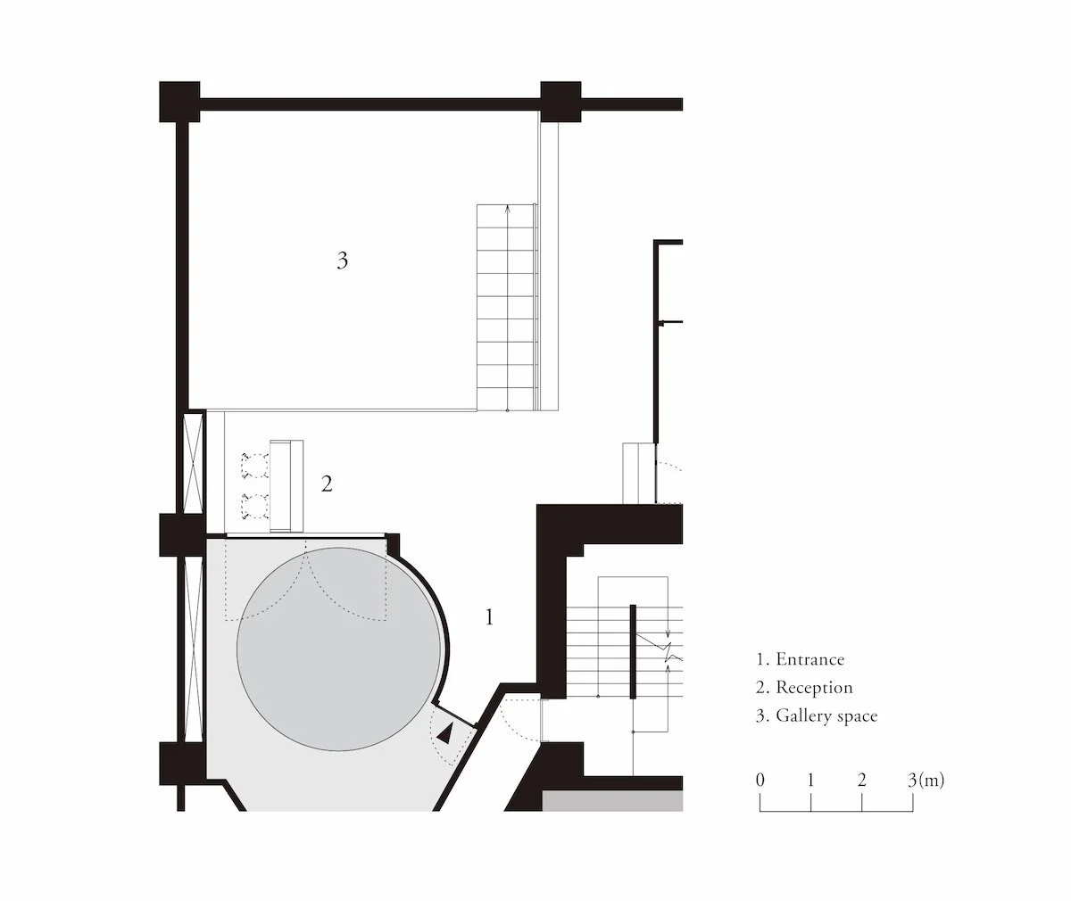 floor plan of art gallery PARCEL in DDD HOTEL designed by Case-Real in Tokyo Japan