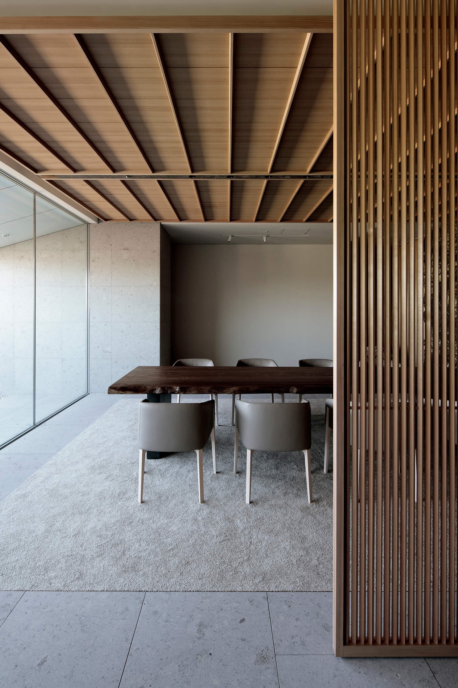reception room with wood partition of ntv project by tomoyuki sakakida architect in tokyo japan