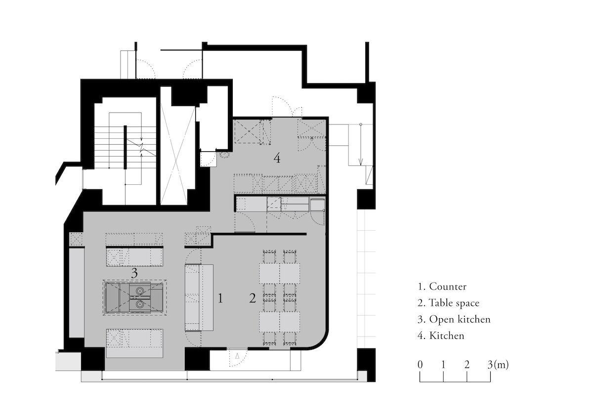 floor plan of kitchen studio nol in DDD HOTEL designed by Case-Real in Tokyo Japan