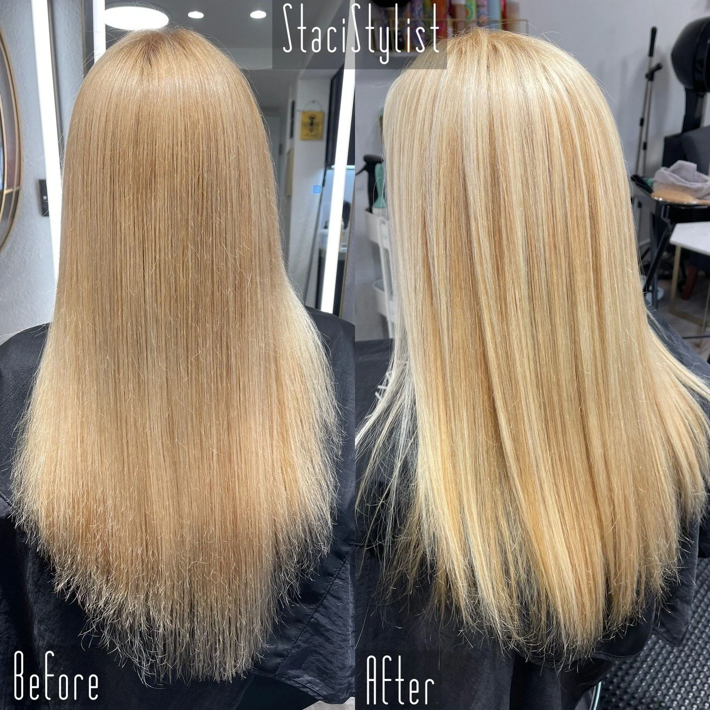 Can you guess the difference you see in this dramatic transformation?

Would you believe the gorgeous bright blond you see on the right was hiding under a thick mineral buildup that you see on the left? Here&rsquo;s the scoop:

🚿This client&rsquo;s 