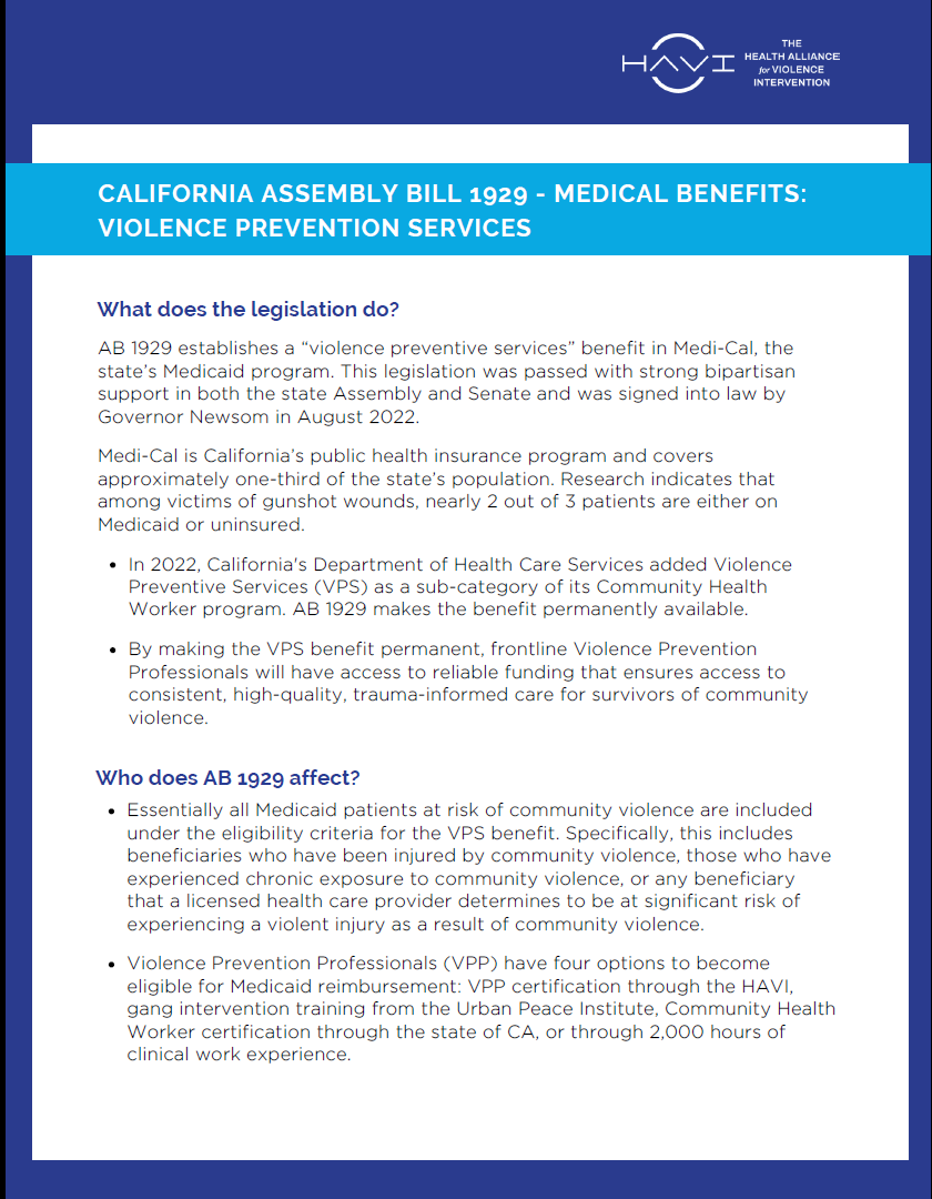 The HAVI — Public Funding For Violence Intervention | Health Alliance ...