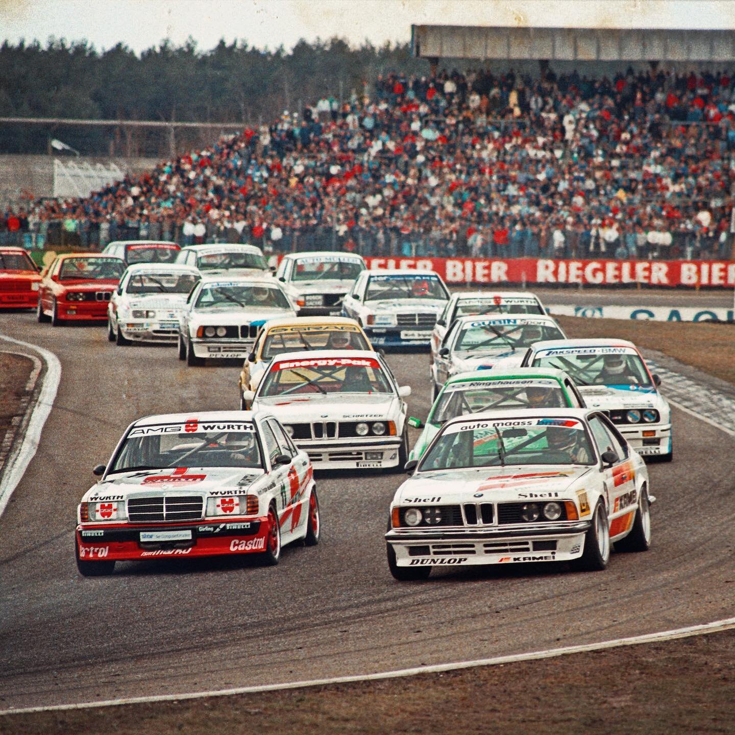 Lights are about to go green for the 1987 AvD Sportwagen-Festival DTM race in Hockenheim. This is Jörg van Ommen (Mercedes 190 E 2.3 16v) and Kurt König (BMW 635 csi).

This race would be the first victory for the BMW M3 in DTM with Harald Grohs (V
