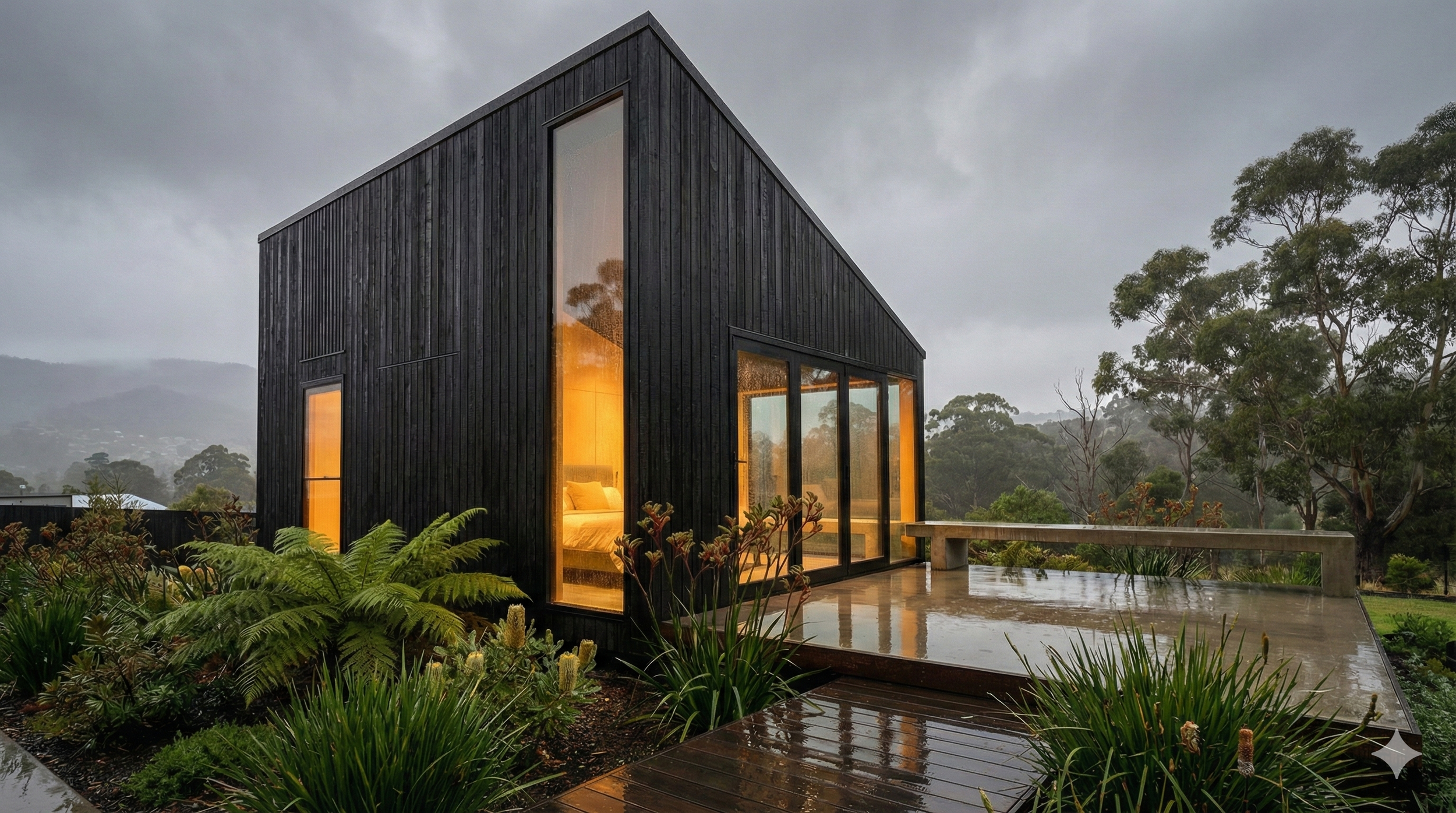 Tasmanian Garden Studio, a charred-timber garden studio in Lenah Valley, Hobart by Saxon Hall Architecture
