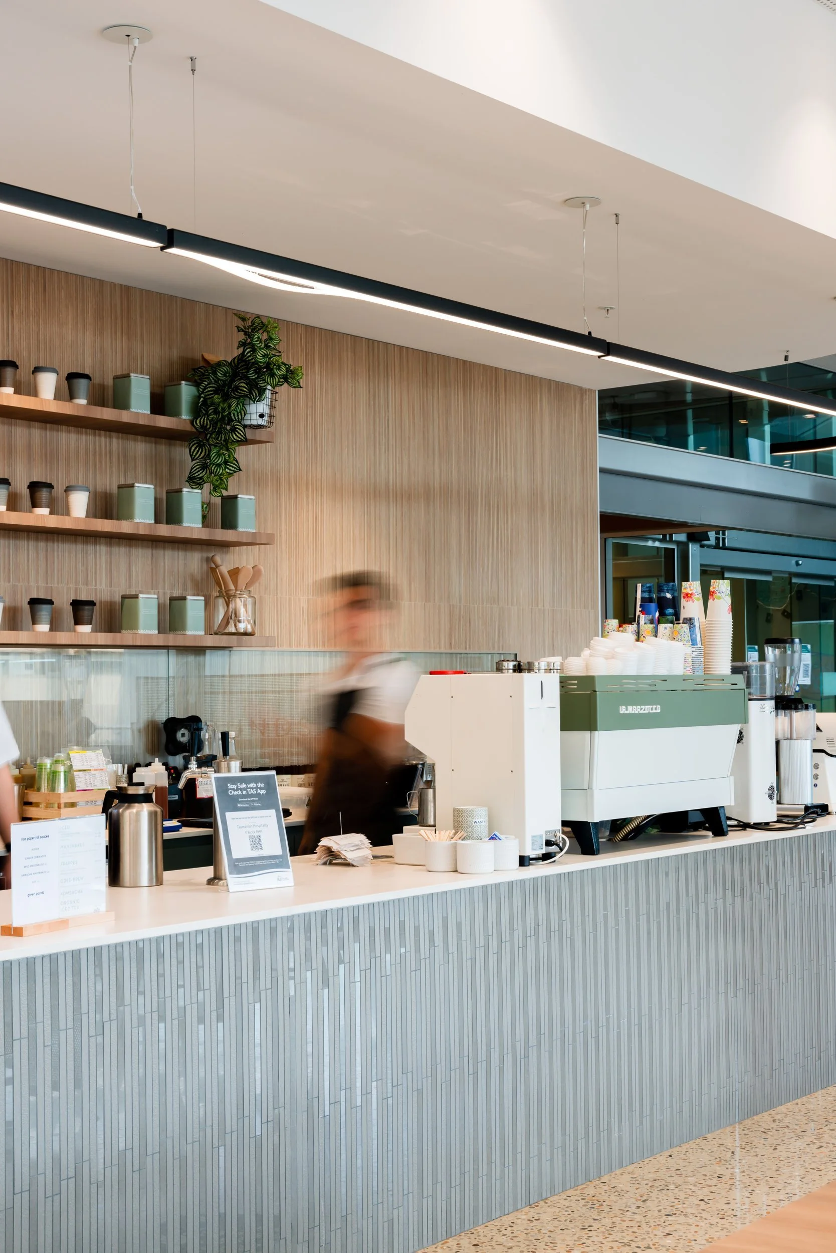 Pounds & Ounces café interior, a commercial hospitality fit-out in Hobart by Saxon Hall Architecture