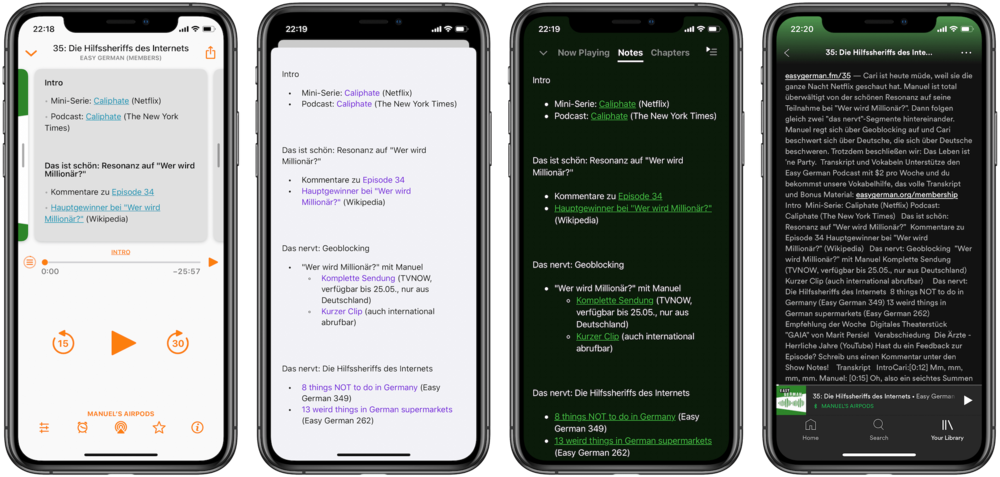 Bild :  Show Notes in Overcast, Apple Podcasts, Pocket Casts und Spotify