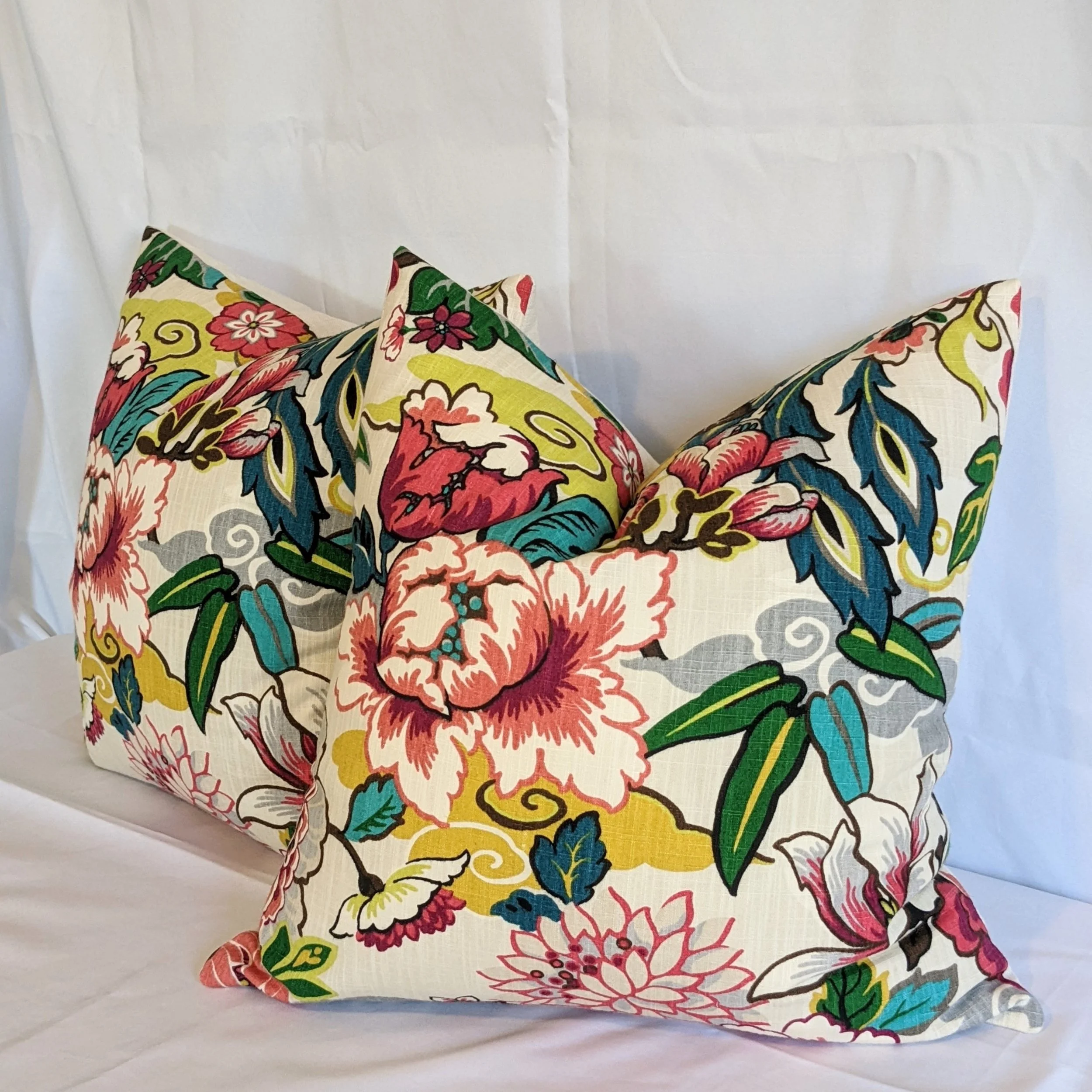 Lushan Garden Pillows — Styled with Navy