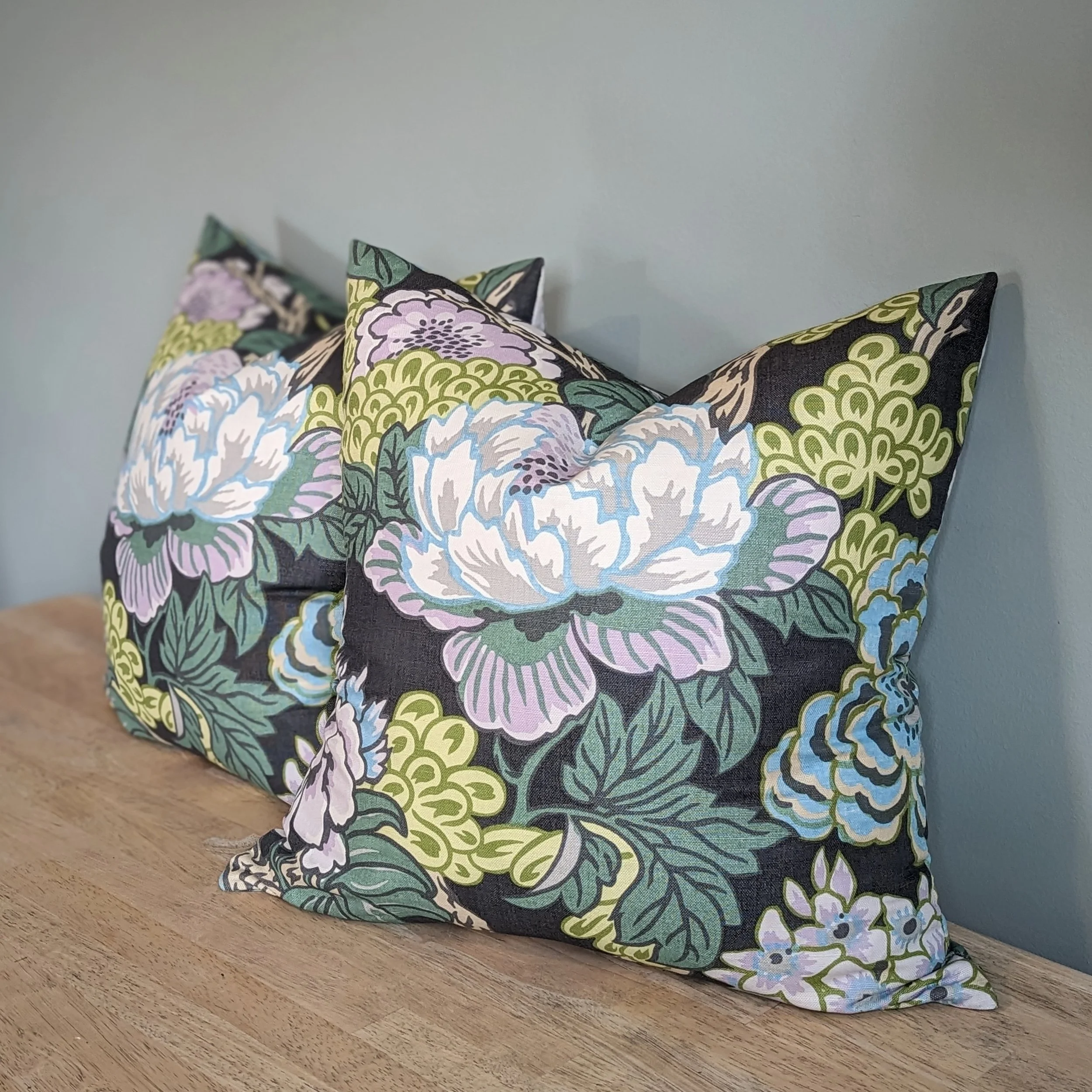 Lee Jofa Sofia Pillows set — Styled with Navy