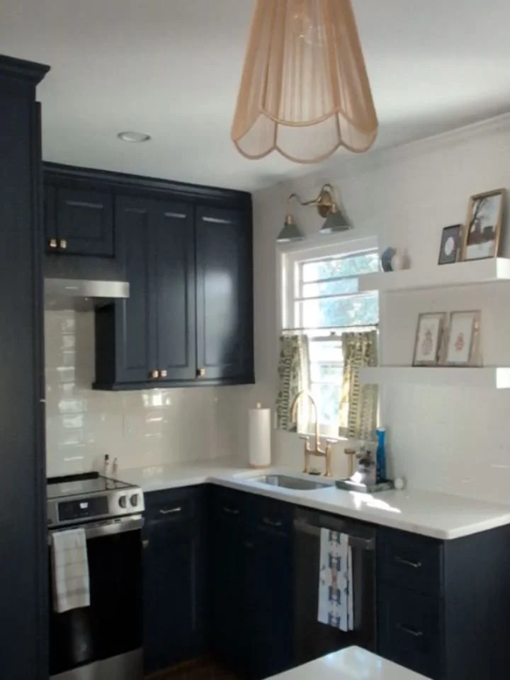 Still adding a few details including a pretty light and the table that just arrived. But this fun cottage was so fun to work on for the sweetest clients! Swipe to see the before photos before walls came down and a complete remodel! 
.
I worked with J