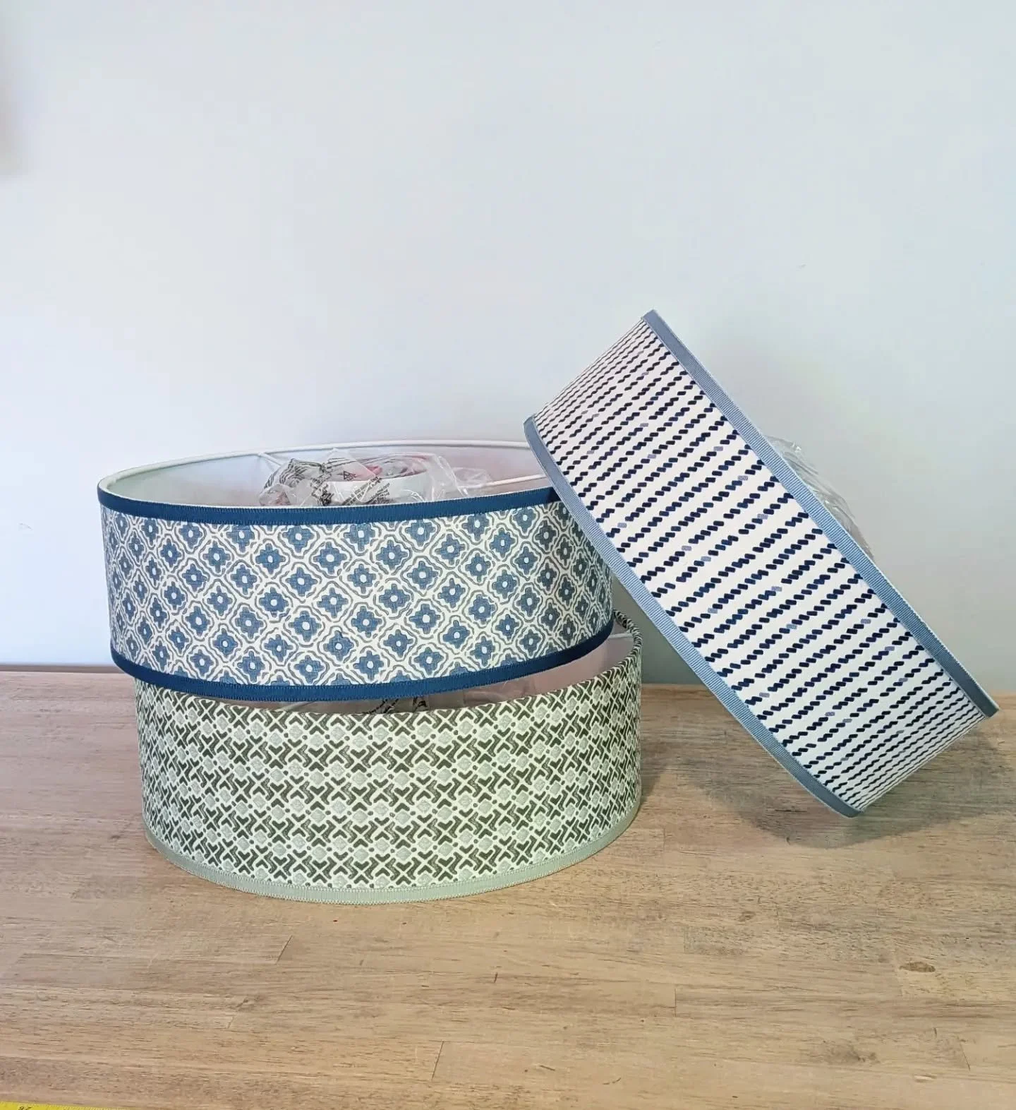 Stage two for one of our sweet clients includes these fun custom drum shades for the upstairs bedrooms. 
.
.
Making every detail custom ✨
.
.
.
#winstonsaleminteriordesign #customlampshade #makeitcustom #lovewhereyoulive #letsdecorate