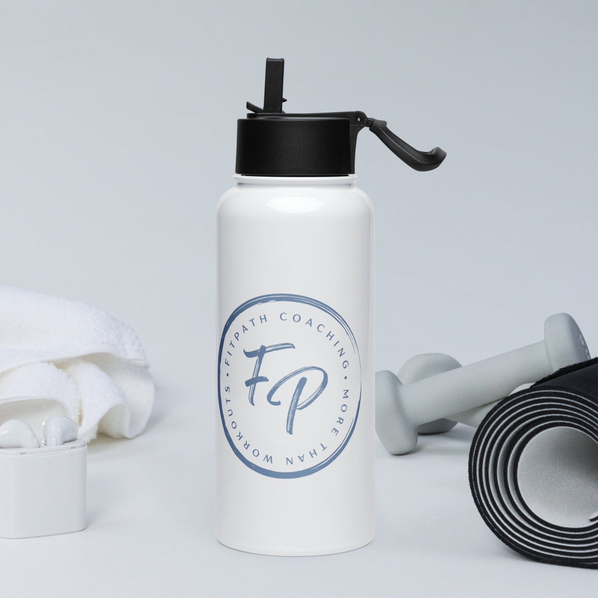 Stainless Steel Water Bottle with a Straw Lid Muted Navy Logo