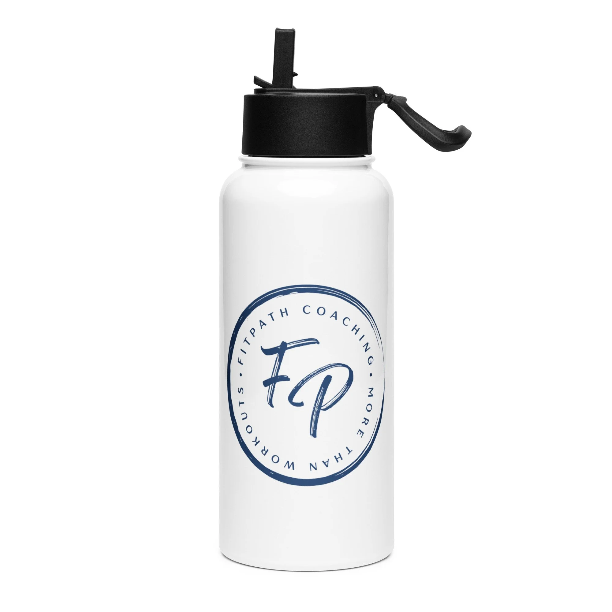 Stainless Steel Water Bottle with a Straw Lid Navy Logo
